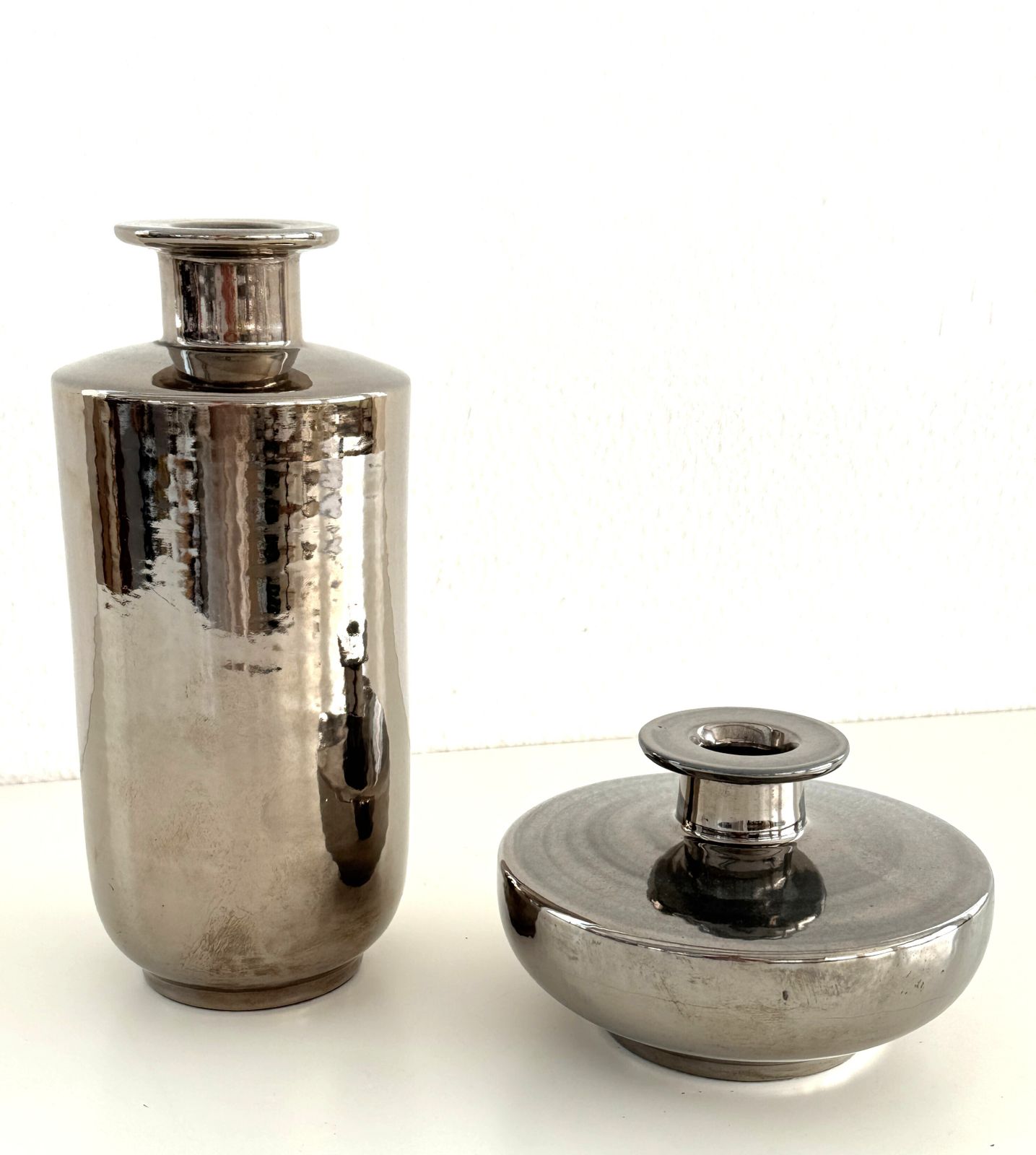 Home Decor Italian Ceramic Vase Metallic Chrome Silver By Aldo Londi For Bitossi photo