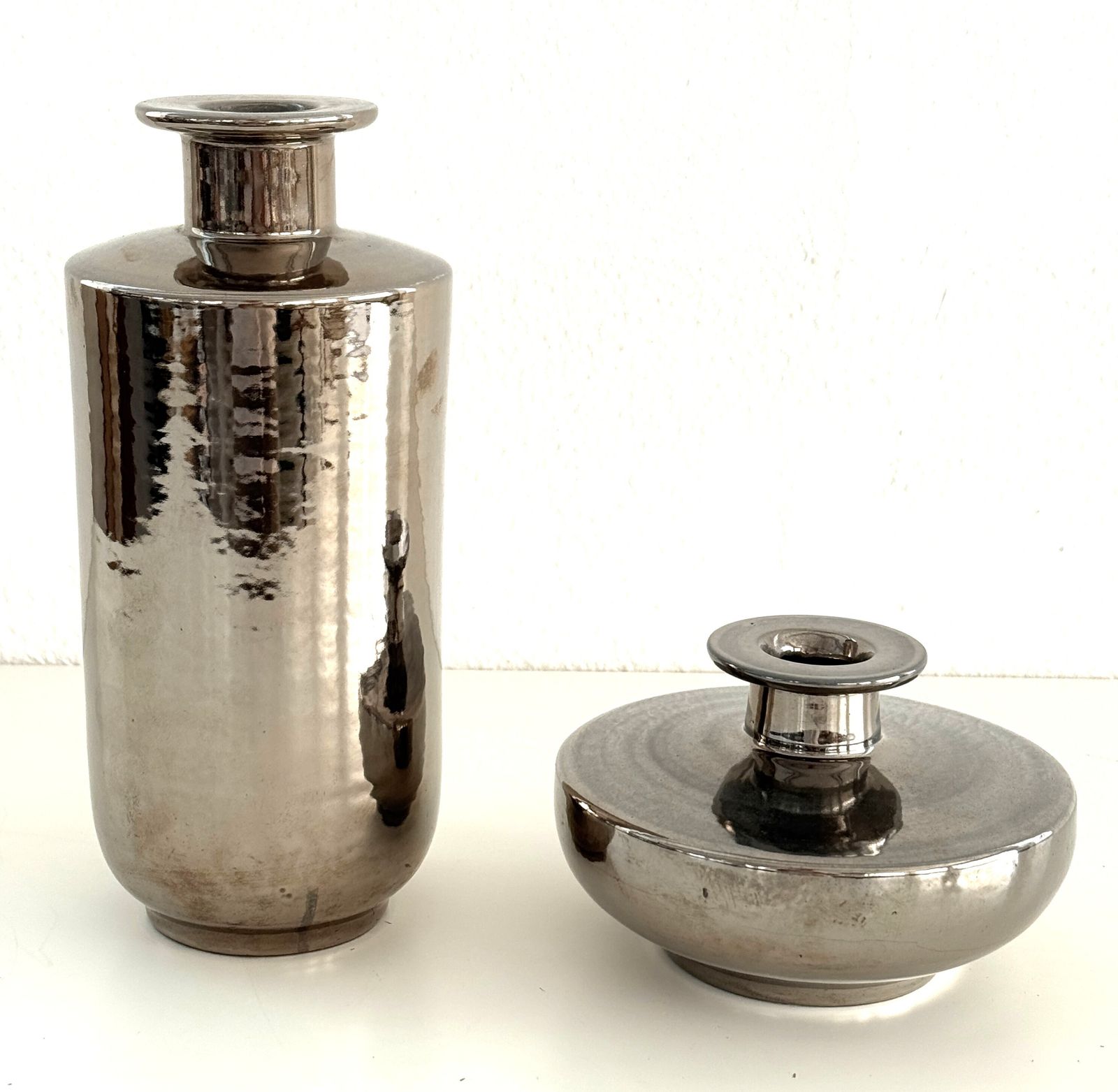Italian Ceramic Vase Metallic Chrome Silver By Aldo Londi For Bitossi, 1960s photo furniture