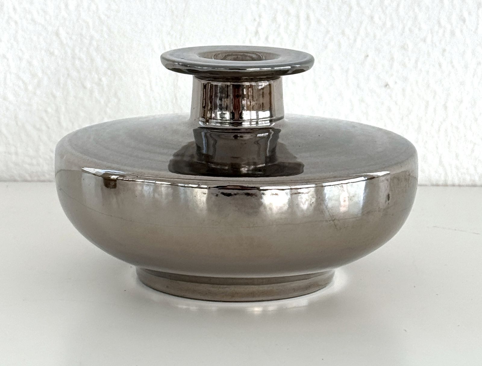 Italian Ceramic Vase Metallic Chrome Silver By Aldo Londi For Bitossi, 1960s photo vinterior