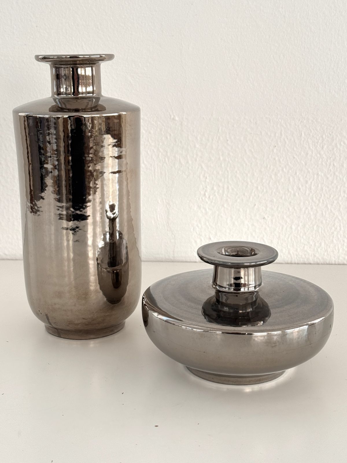 Home Decor Italian Ceramic Vase Metallic Chrome Silver By Aldo Londi For Bitossi, 1960s photo