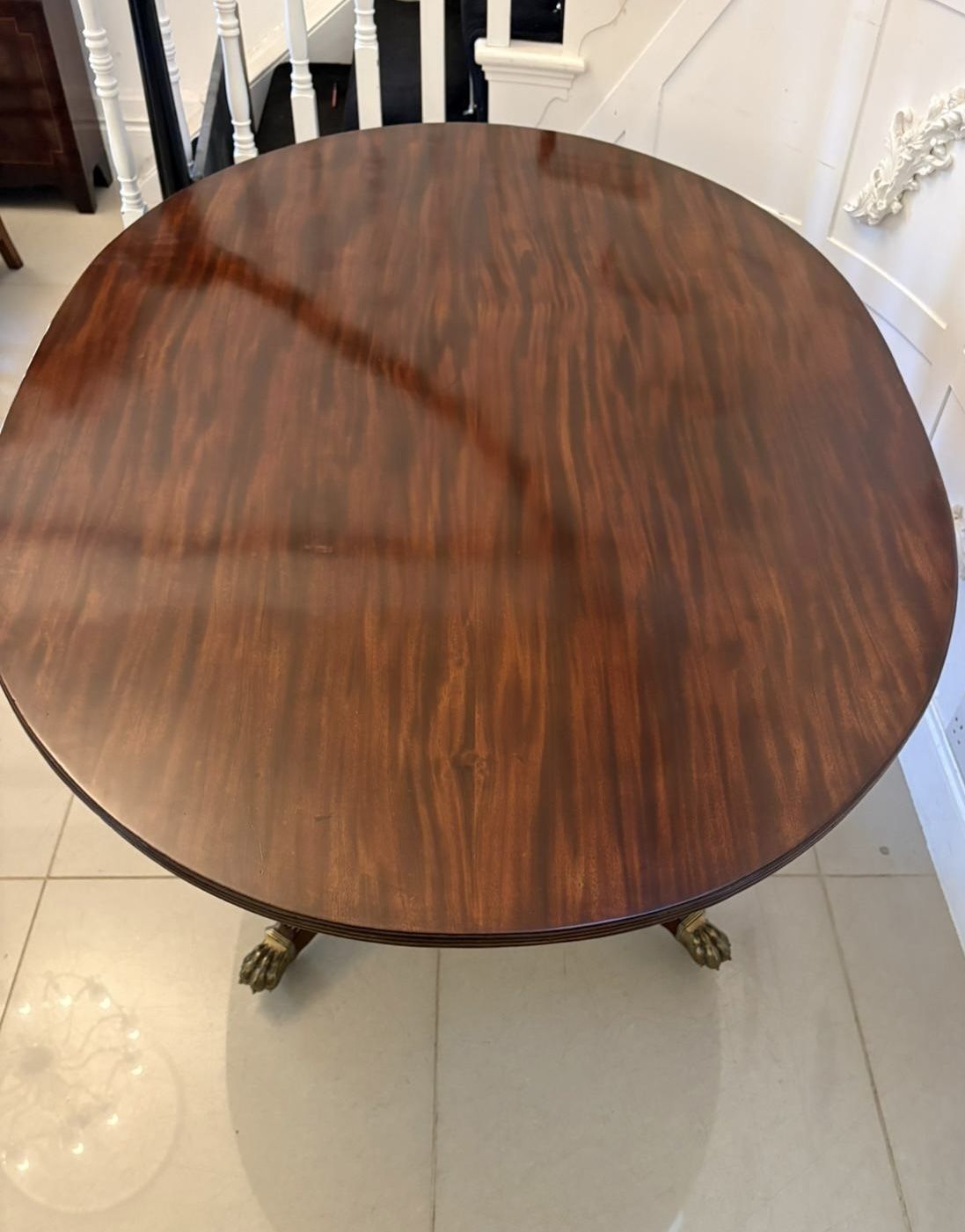 Antique English 19th Century Oval Tilt Top Figured Mahogany Dining Table 6 Seater photo Furniture