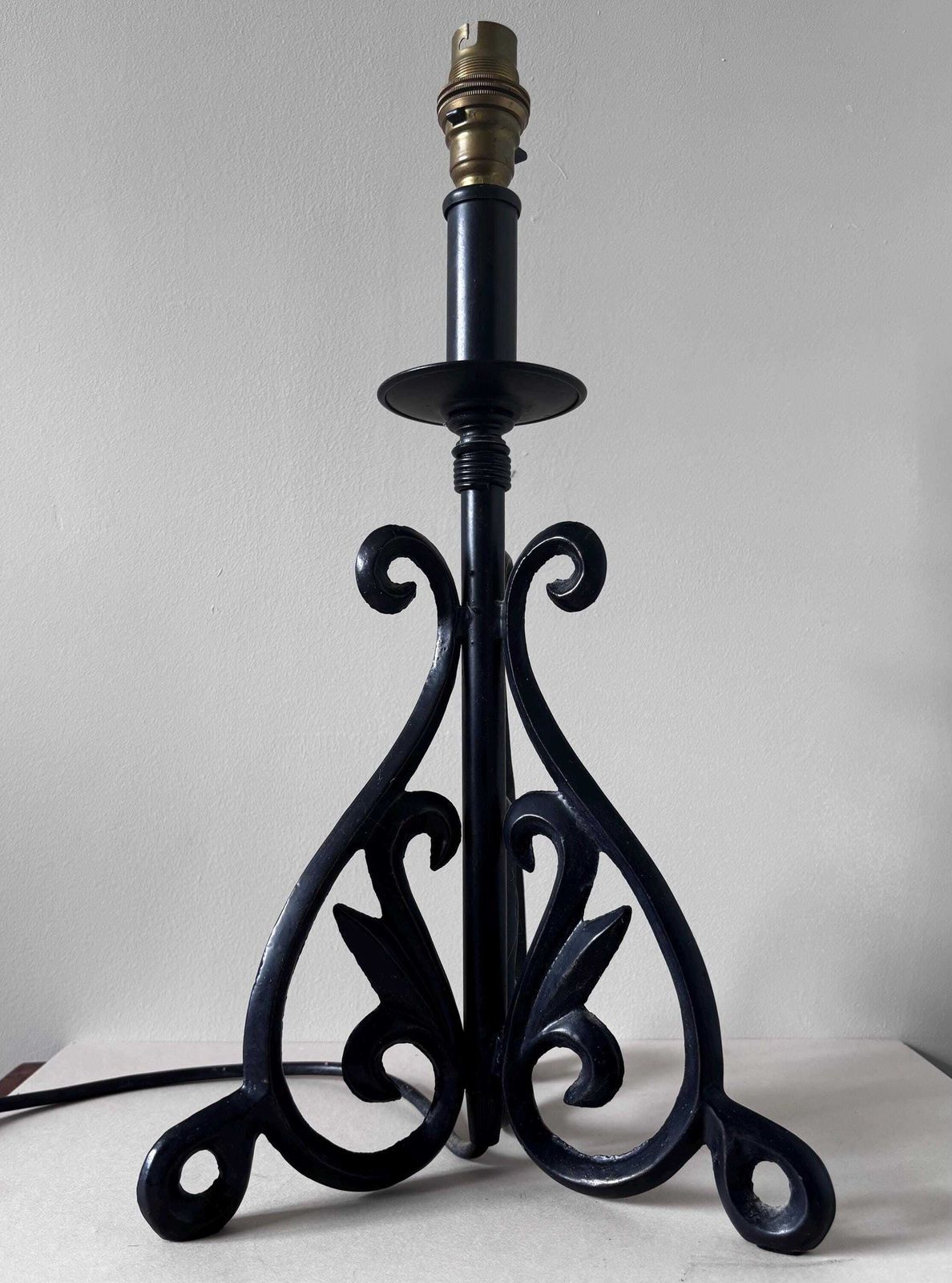 Vintage Wrought Iron Table Lamp Base | Black Scroll Metal Lamp | Gothic French Country Decor photo buy
