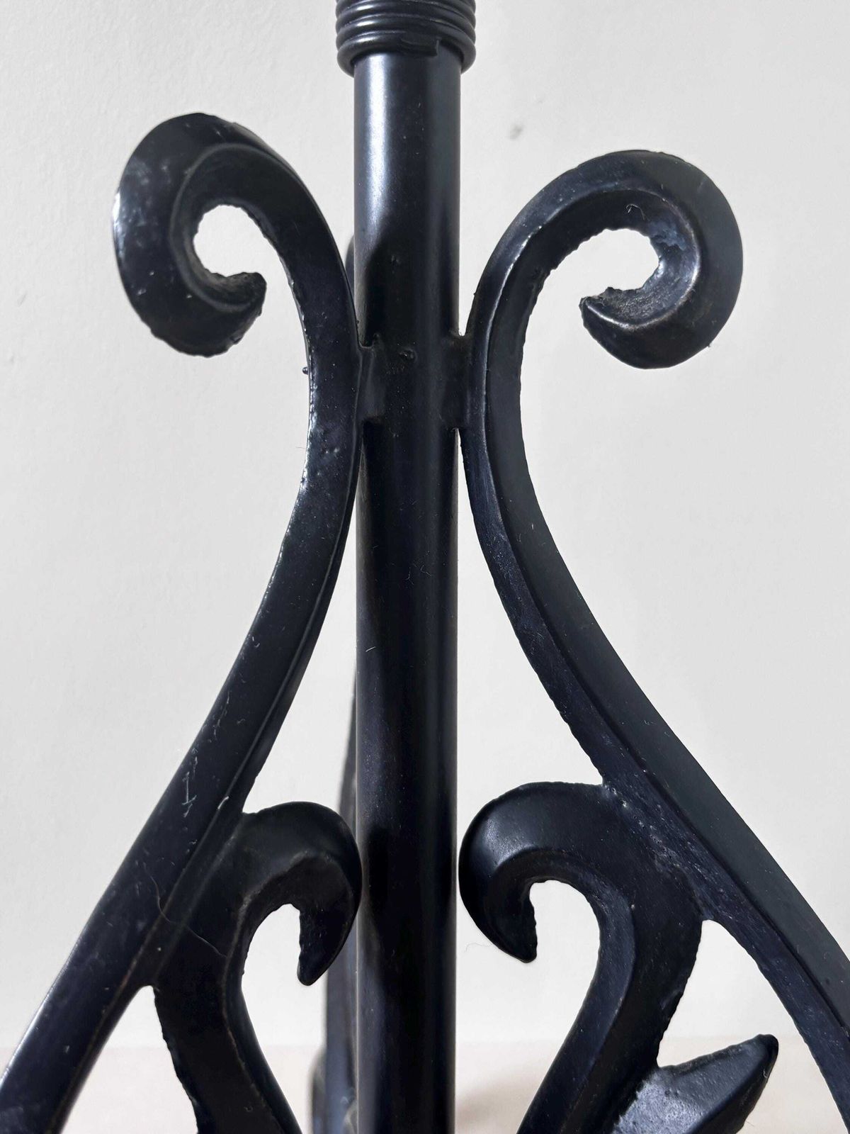 Vintage Wrought Iron Table Lamp Base | Black Scroll Metal Lamp | Gothic French Country Decor photo vintage
