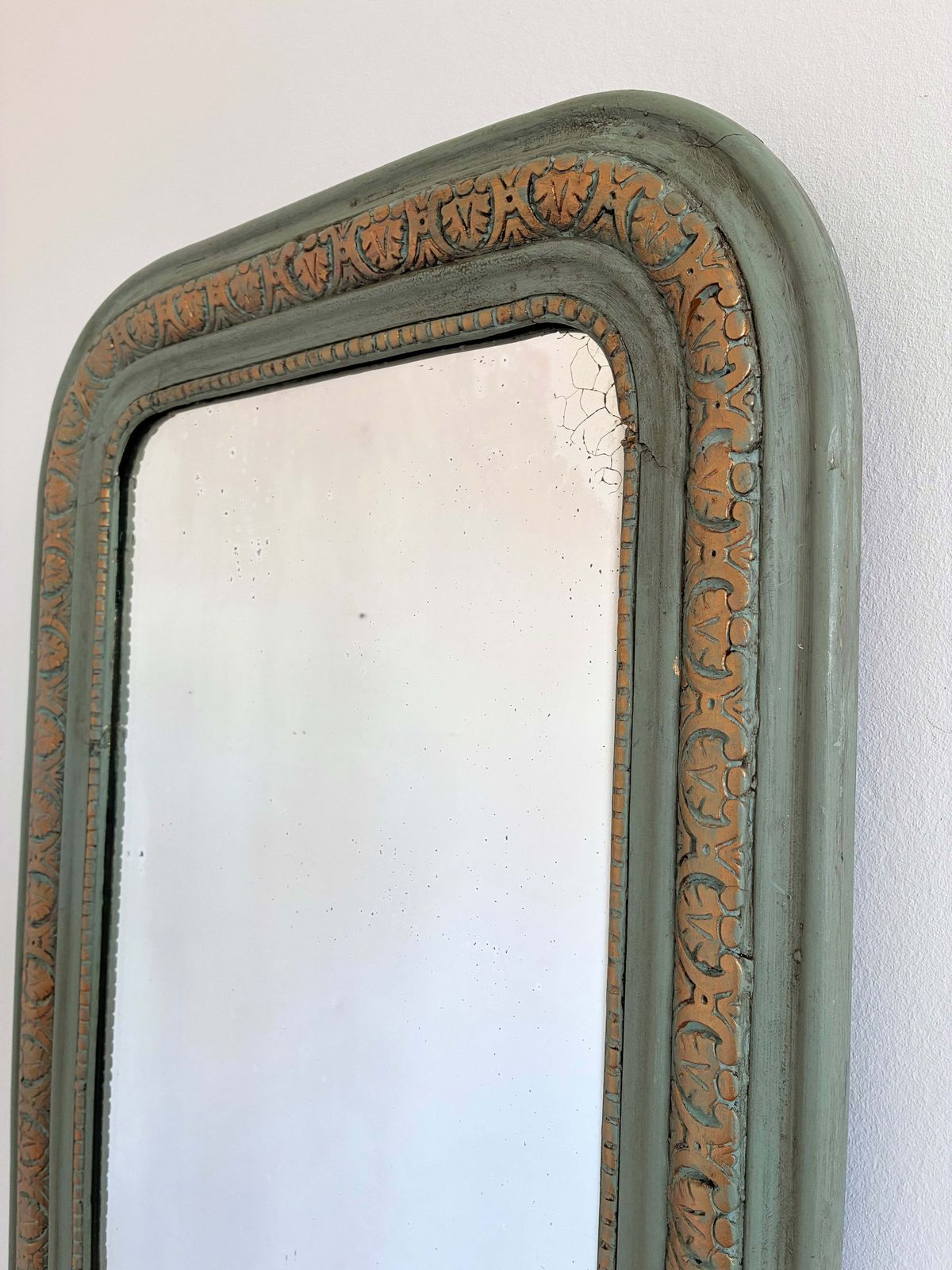 Large Antique French Louis Philippe Mirror – Green And Gold, Late 19th Century photo Home Decor