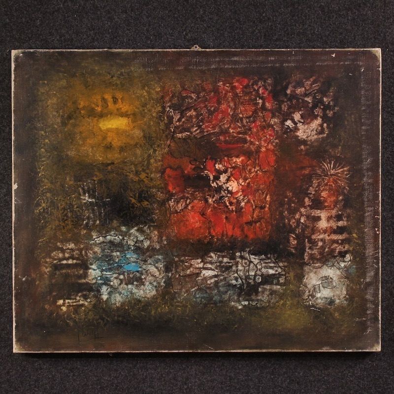 Amerikaans abstract schilderij, gesigneerd J. Wolff