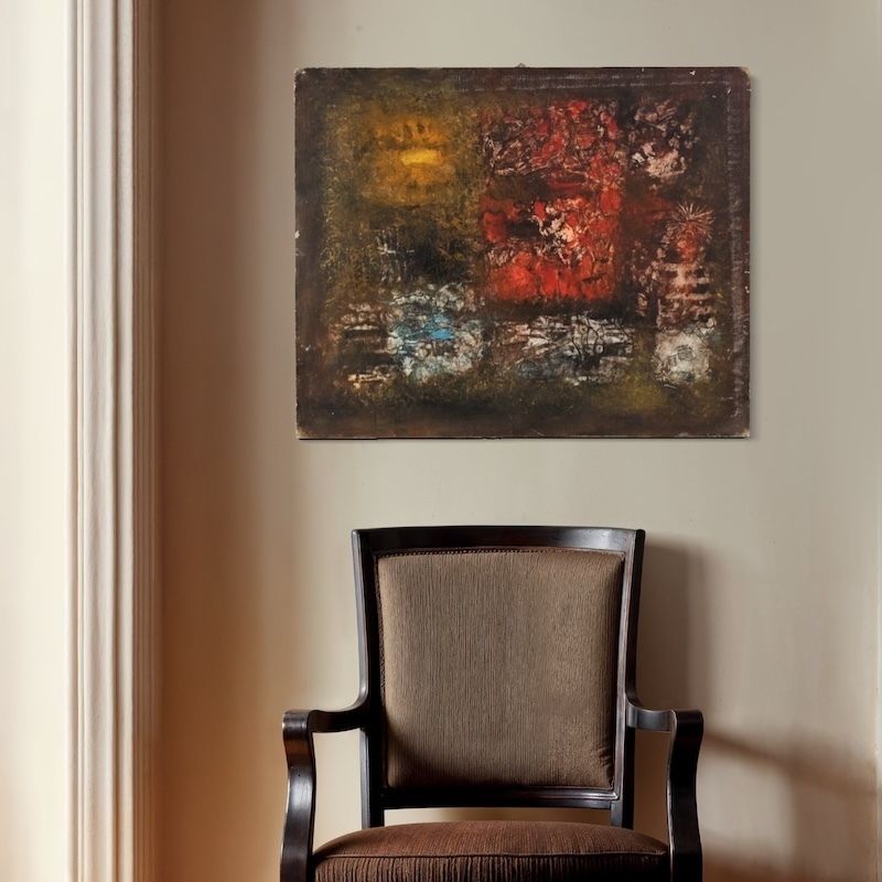 photo furniture Amerikaans abstract schilderij, gesigneerd J. Wolff