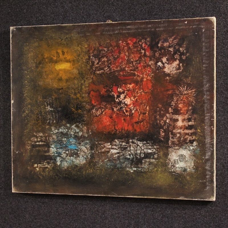 photo vinterior Amerikaans abstract schilderij, gesigneerd J. Wolff