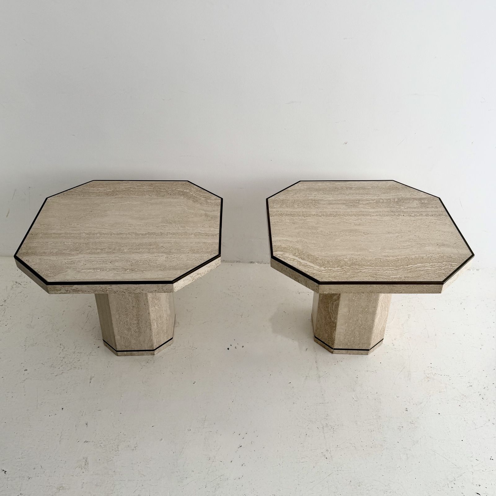 A Pair Of 1970s Brass & Travertine Willy Rizzo Side Tables photo furniture