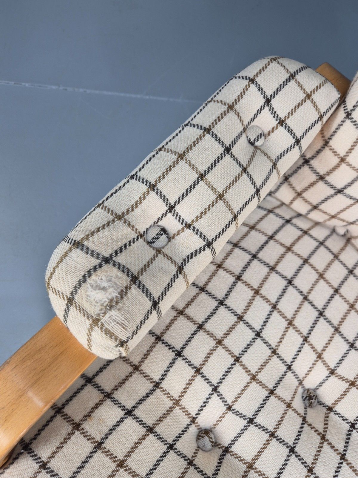 Vintage Bentwood Lounge Chair Danish Cream Wool Check 1980s Retro Eb10334 Mben photo vinterior