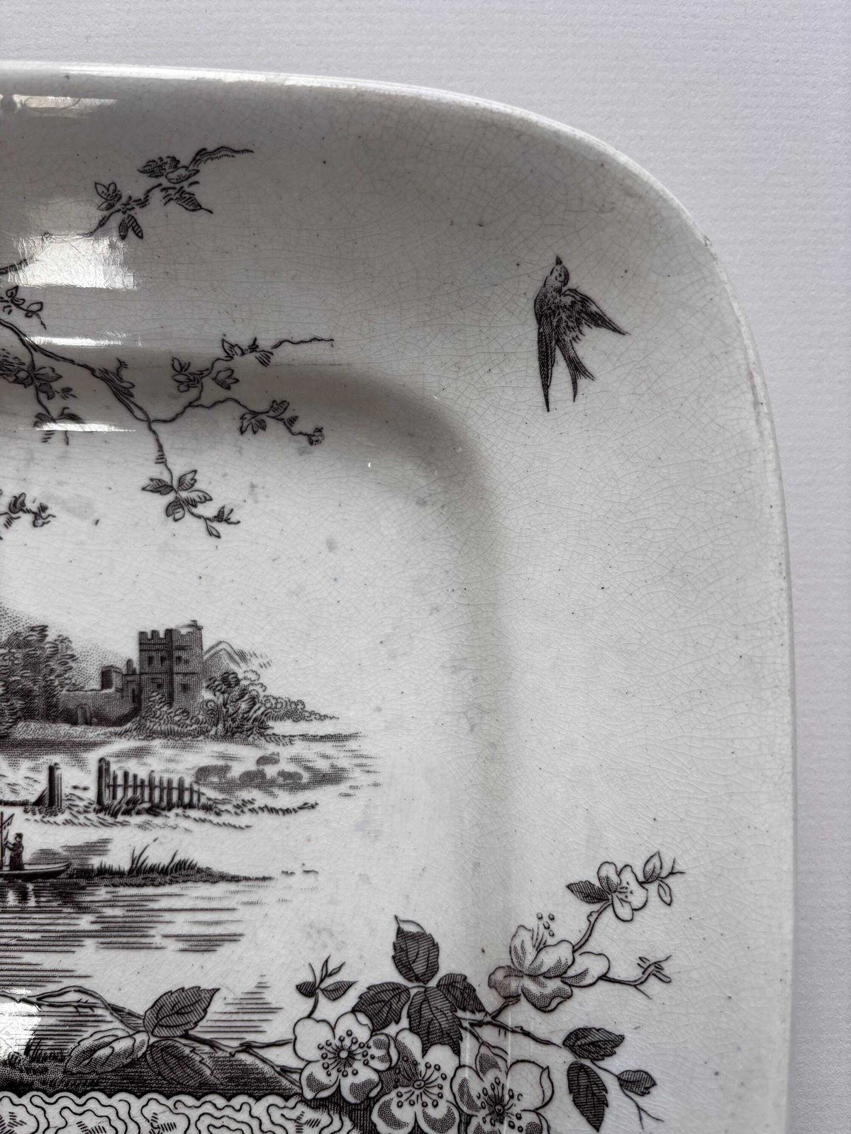 Antique Brown Transferware Platter, Hill Pottery Rustic Serving Dish, Victorian English Ceramic Tray, Country House Decor photo Home Decor