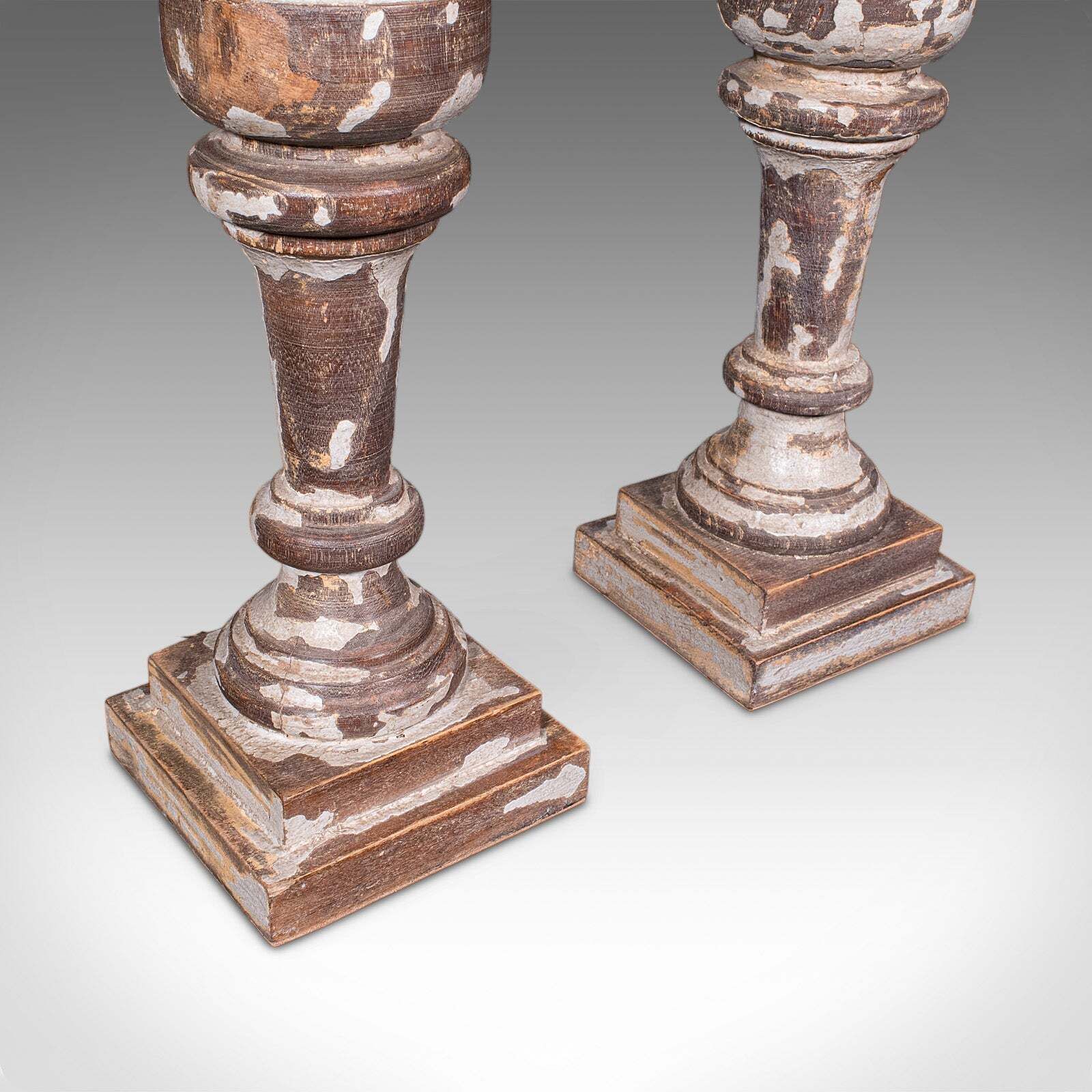 photo furniture Pair Of Antique Lamp Bases, English, Painted Pine Electric Light, Late Victorian