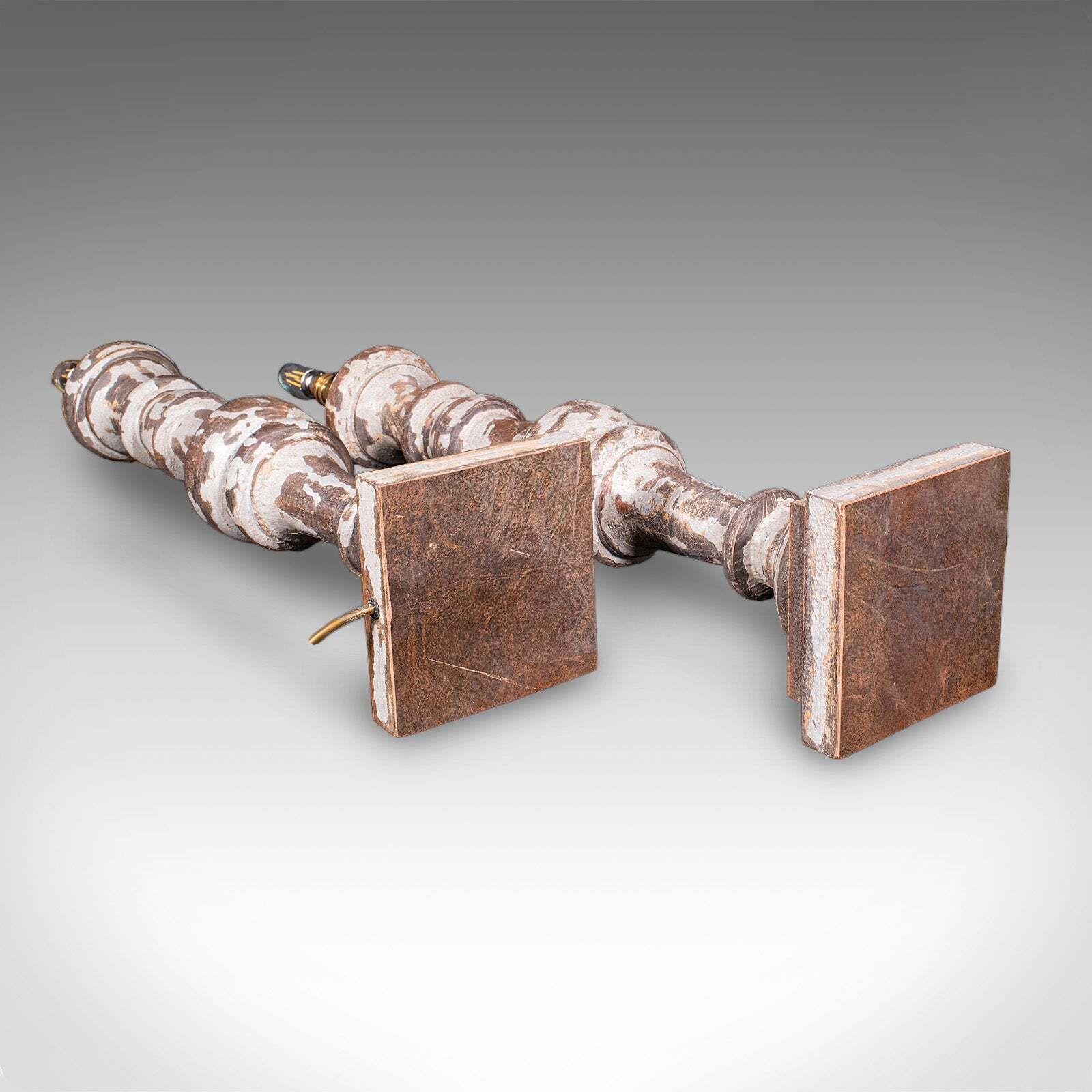 photo for sale Pair Of Antique Lamp Bases, English, Painted Pine Electric Light, Late Victorian