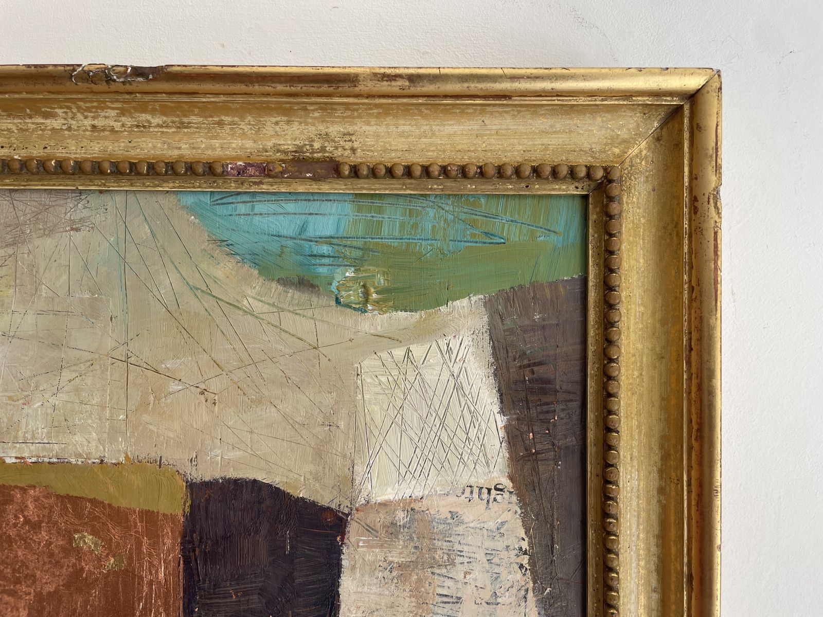 The Gold Field. Painting In Acrylic And Collage In Vintage Frame. photo vinterior