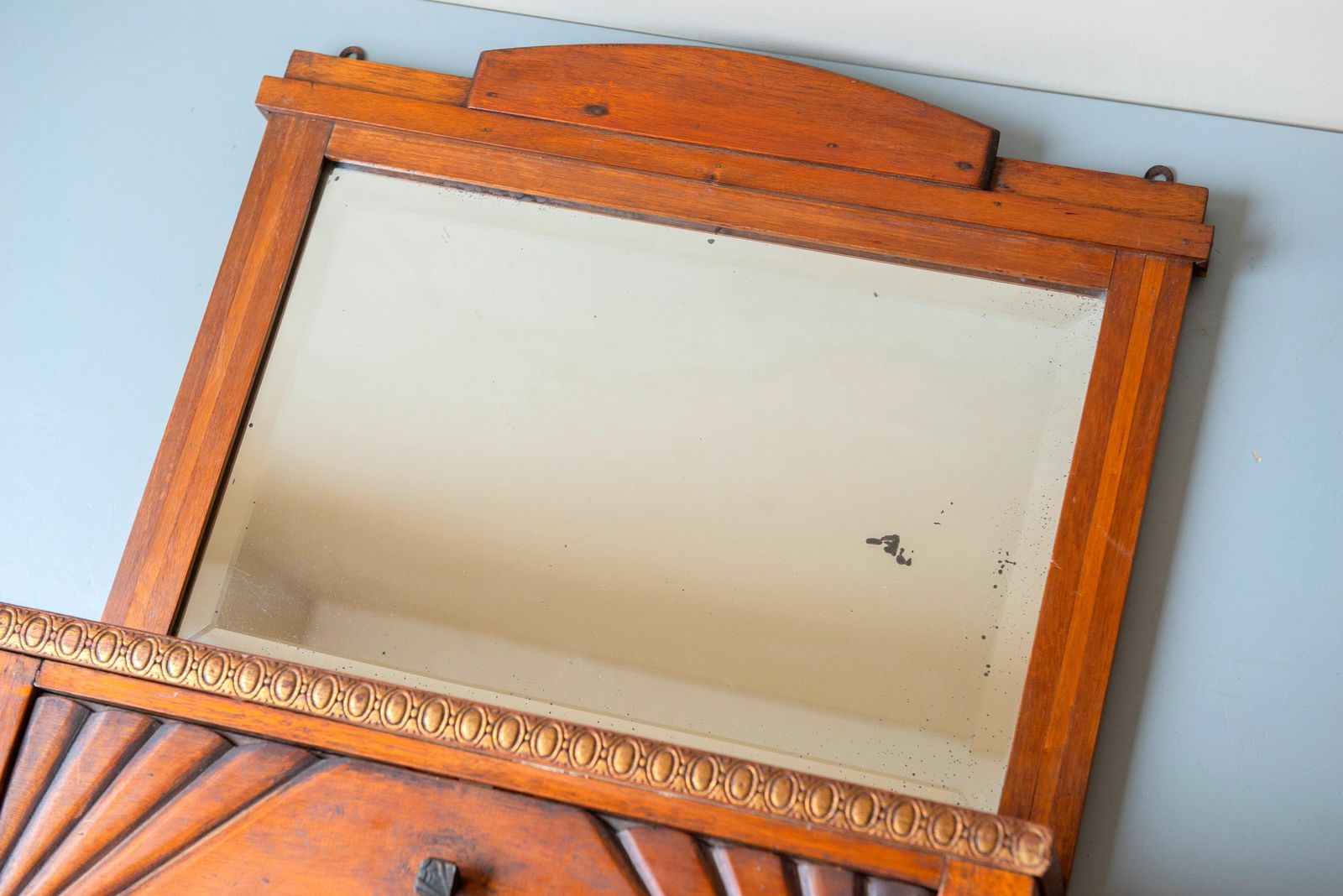 387.0 Antique Dutch Jugendstil Wall Cabinet   Geometric Oak Mirror Cabinet   Early Art Deco Influence photo