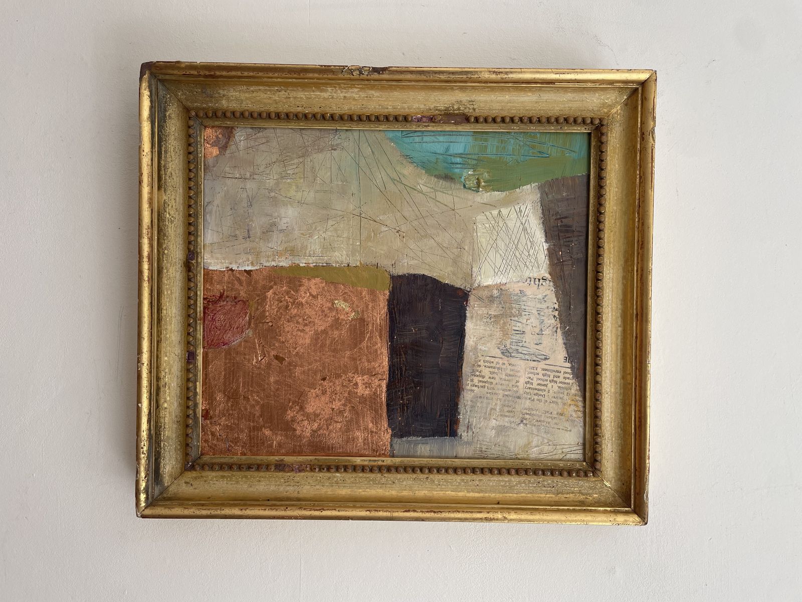 The Gold Field. Painting In Acrylic And Collage In Vintage Frame.