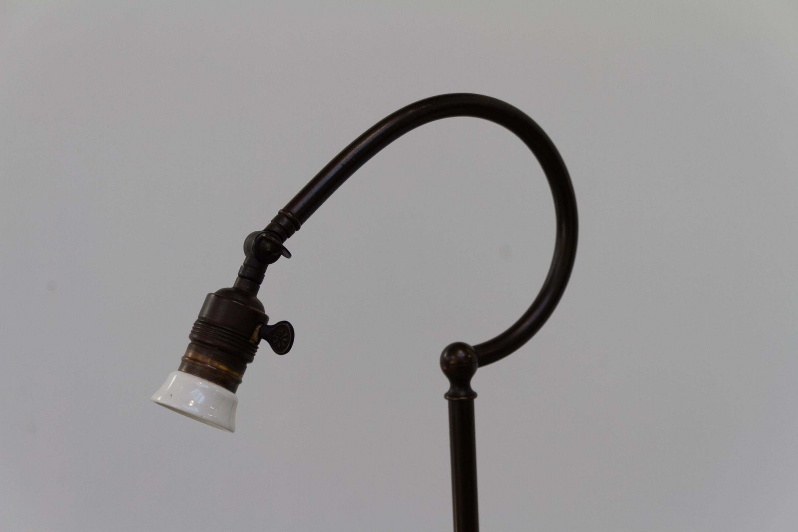 Scandinavian Art Deco Floor Lamp In Brass And Turned Oak, 1920s. photo for sale