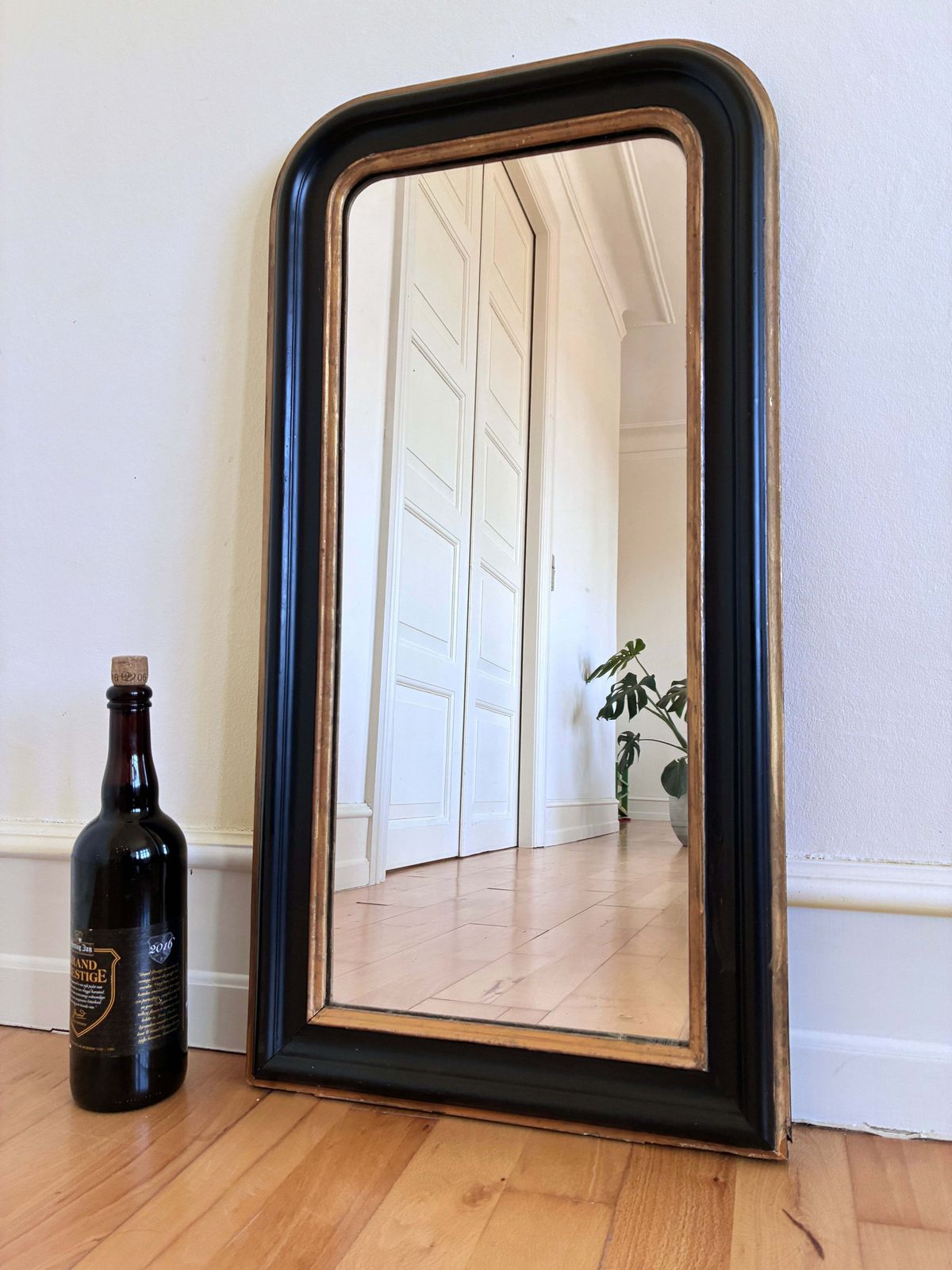 Antieke Franse Louis Philippe passpiegel – zwart en goud, 19e eeuw photo 690.0