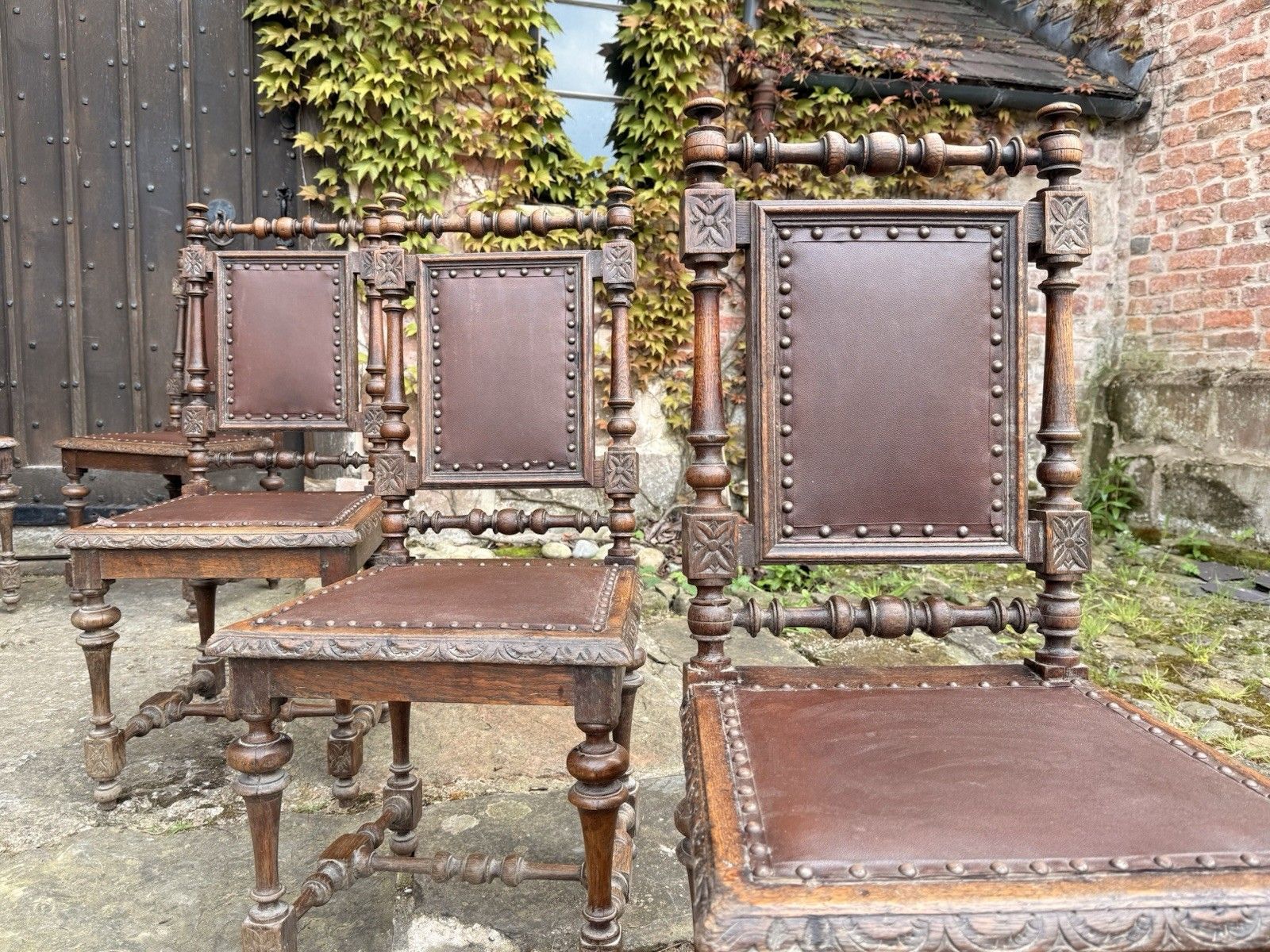 Set  8  Antique French  Oak Renaissance Revival Henri II Style Dining Chairs photo buy