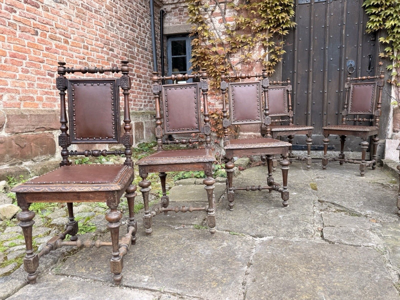 photo for sale Set  8  Antique French  Oak Renaissance Revival Henri II Style Dining Chairs