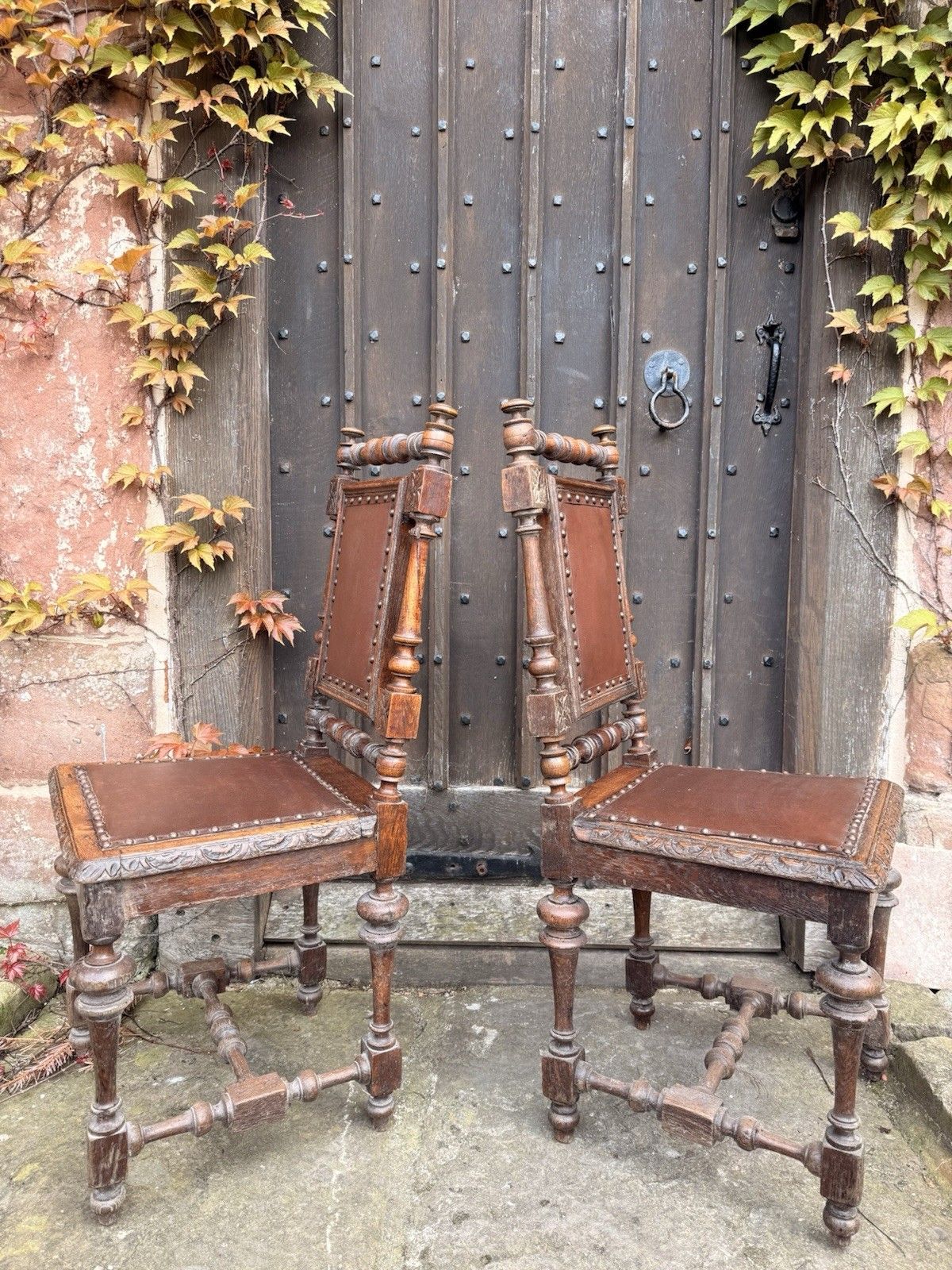 photo vinterior Set  8  Antique French  Oak Renaissance Revival Henri II Style Dining Chairs