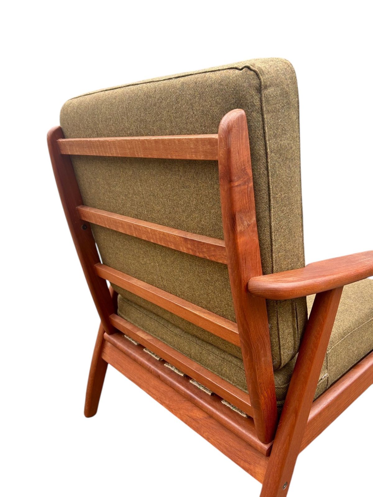 Danish Teak And Olive Green Wool Lounge Armchair Mid Century Chair 1960s photo vinterior