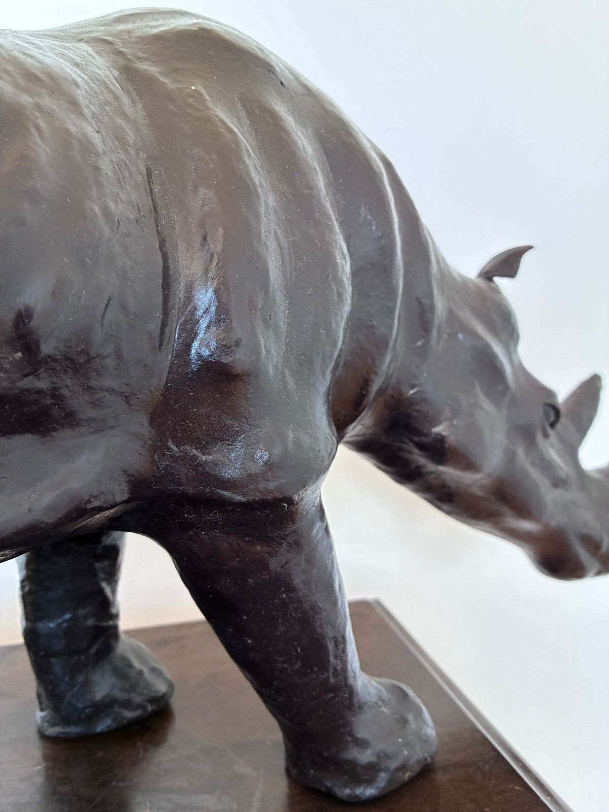 390.0 Large Vintage Handcrafted Leather Rhinoceros Statue photo
