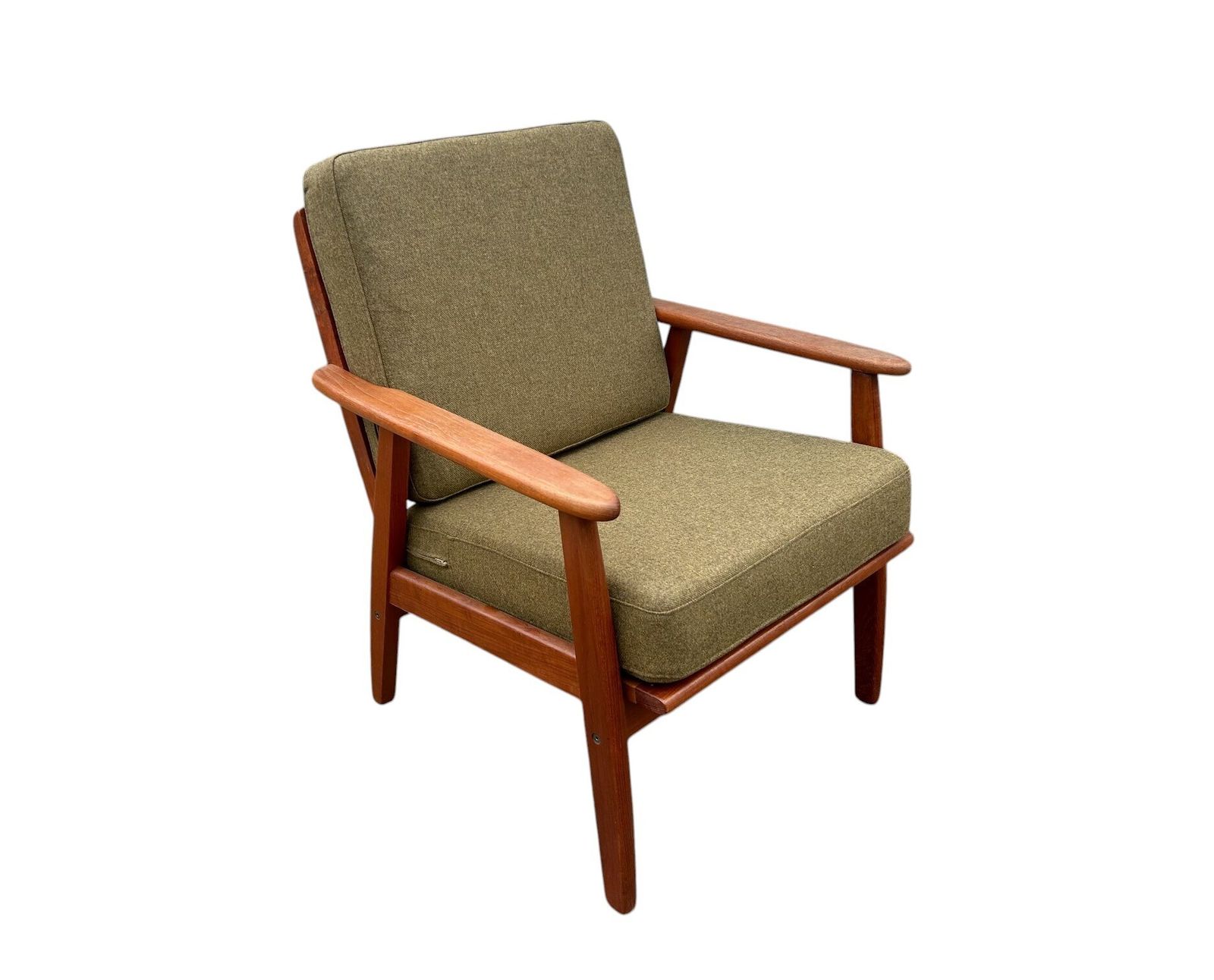 photo furniture Danish Teak And Olive Green Wool Lounge Armchair Mid Century Chair 1960s