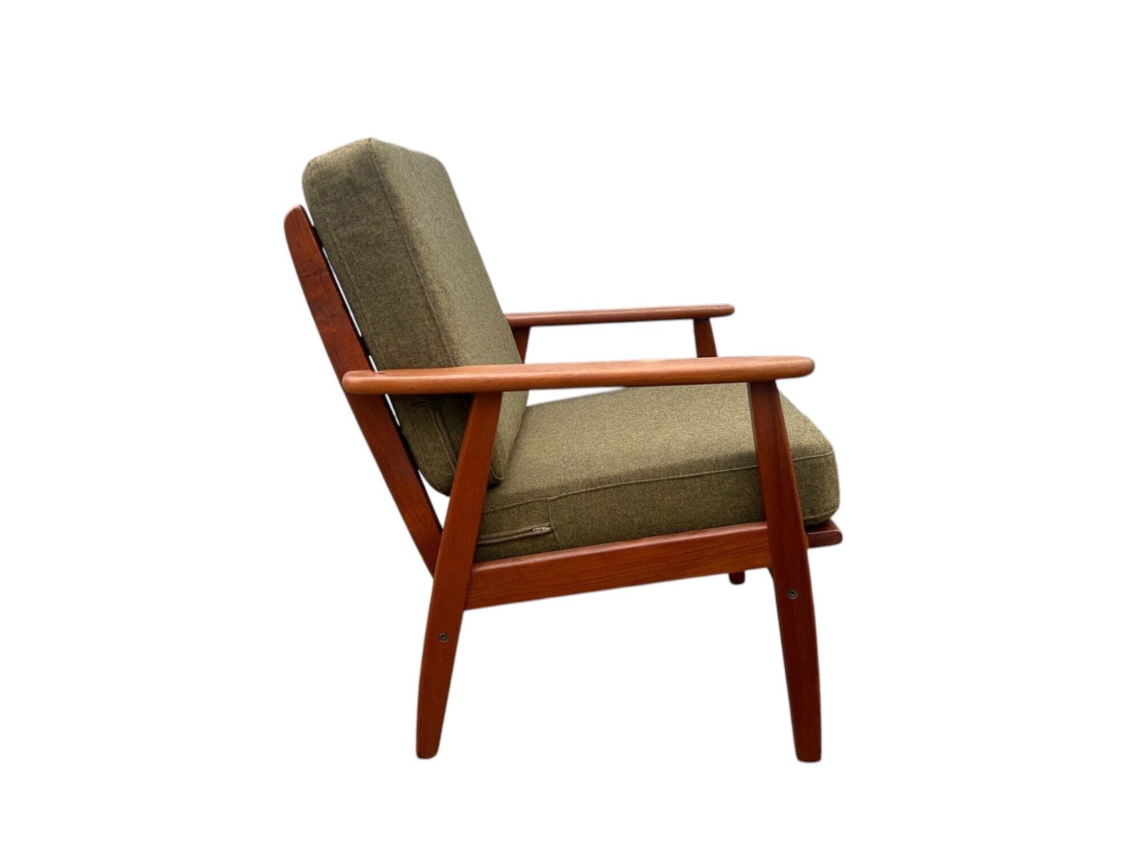 photo vintage Danish Teak And Olive Green Wool Lounge Armchair Mid Century Chair 1960s