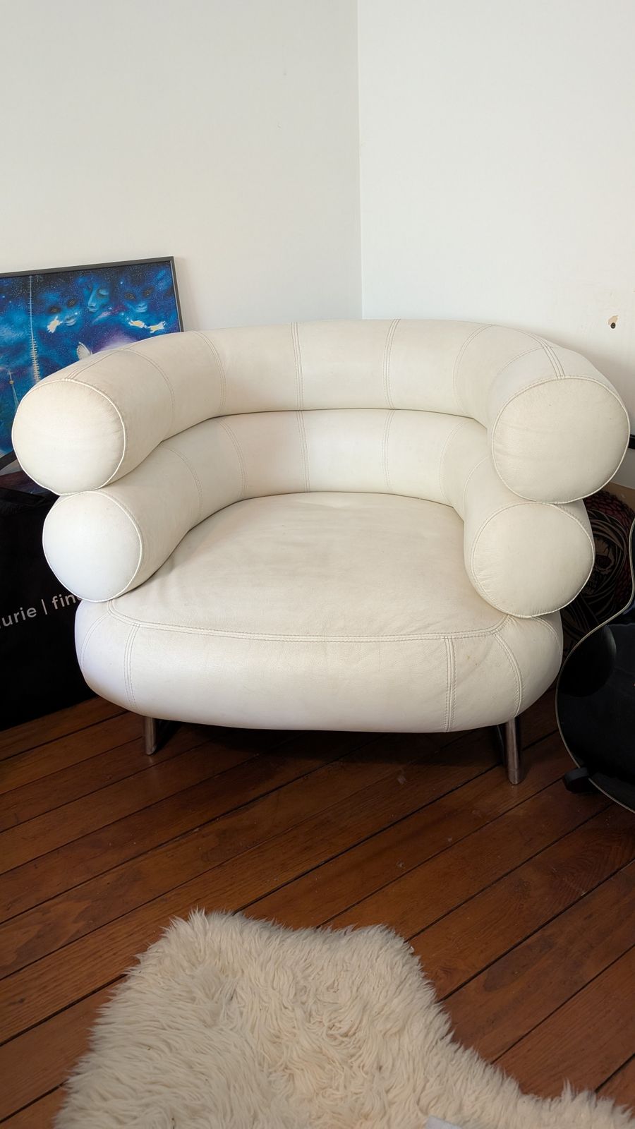 Eileen Gray Inspired Bibendum Chair 1980s   Designer Chair Cream Leather Upholstery