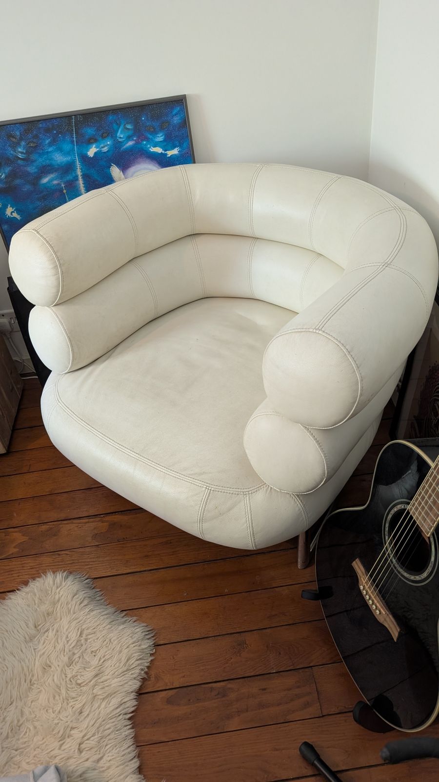 Eileen Gray Inspired Bibendum Chair 1980s   Designer Chair Cream Leather Upholstery photo furniture