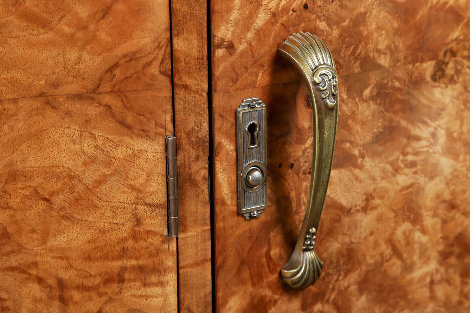 Furniture Large English Art Deco Burr Walnut Fitted Serpentine Armoire Wardrobe Closet (Circa 1930) photo