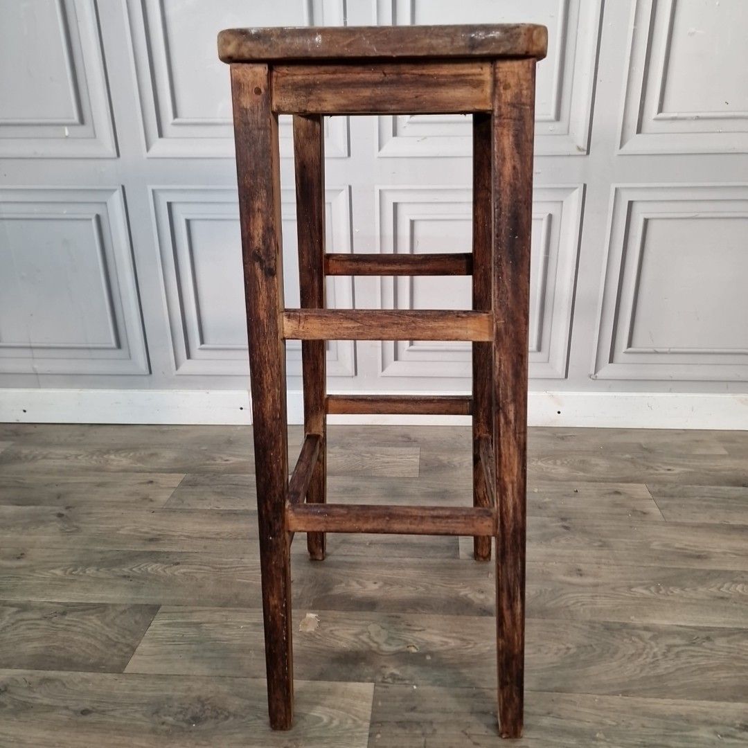 photo vinterior Vintage Industrial Wooden Stool Air Ministry Lab Workshop Chair Seat Rustic Am