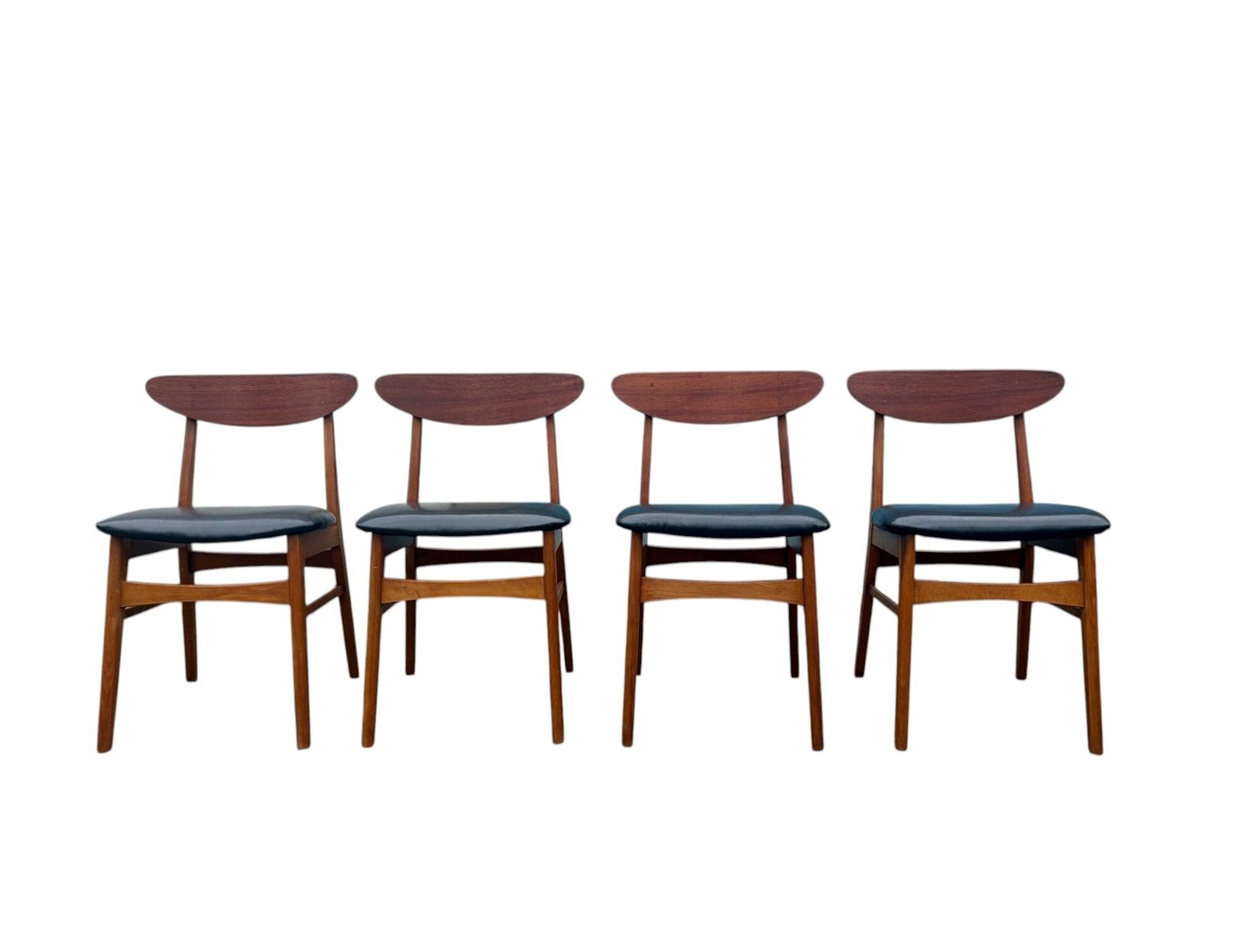 Danish Set Of 4 Model 210 Farstrup Teak And Black Vinyl Dining Chairs Mid Century 1960s