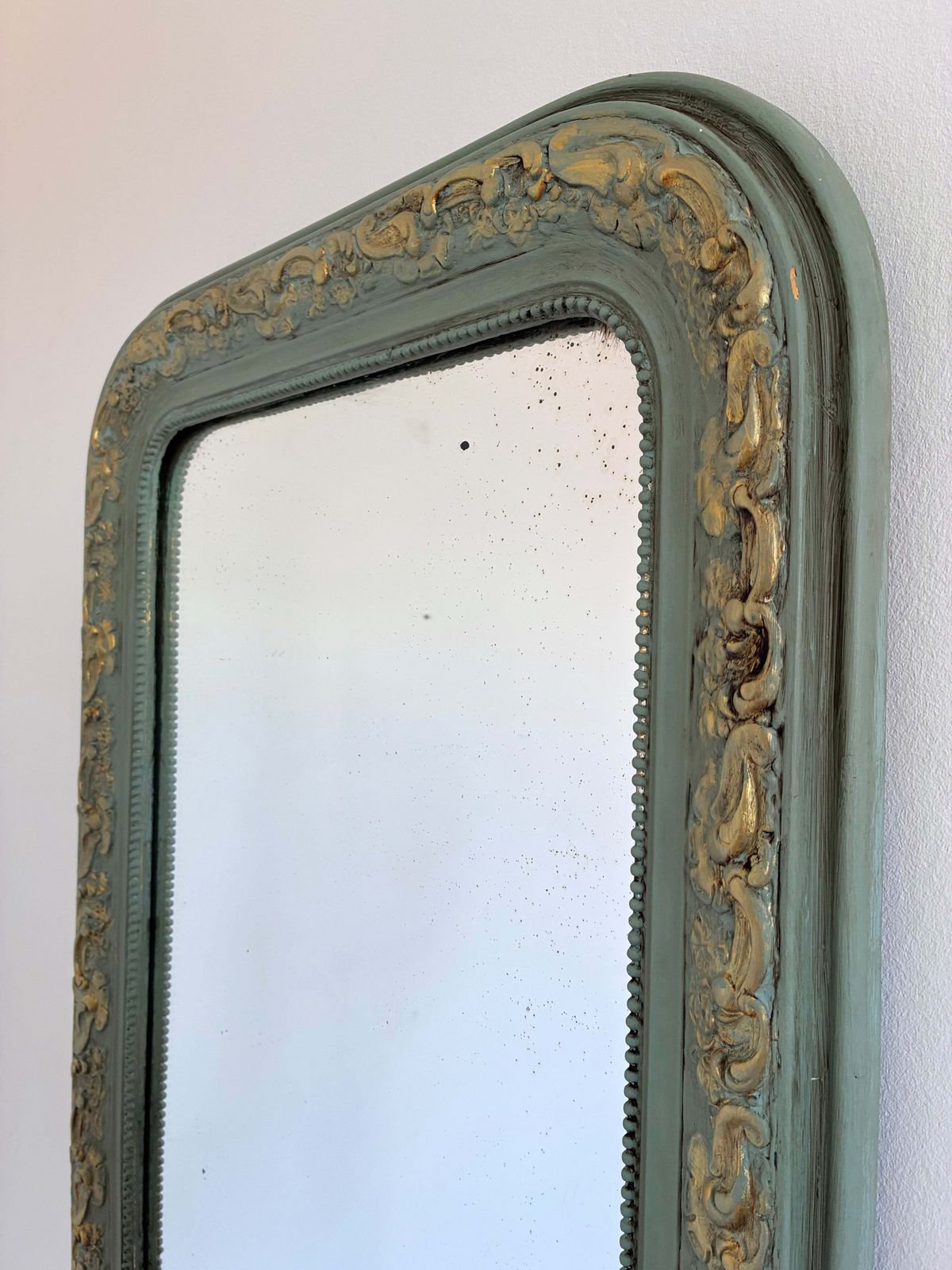 Large Antique French Louis Philippe Mirror – Green And Gold, Late 19th Century photo Home Decor