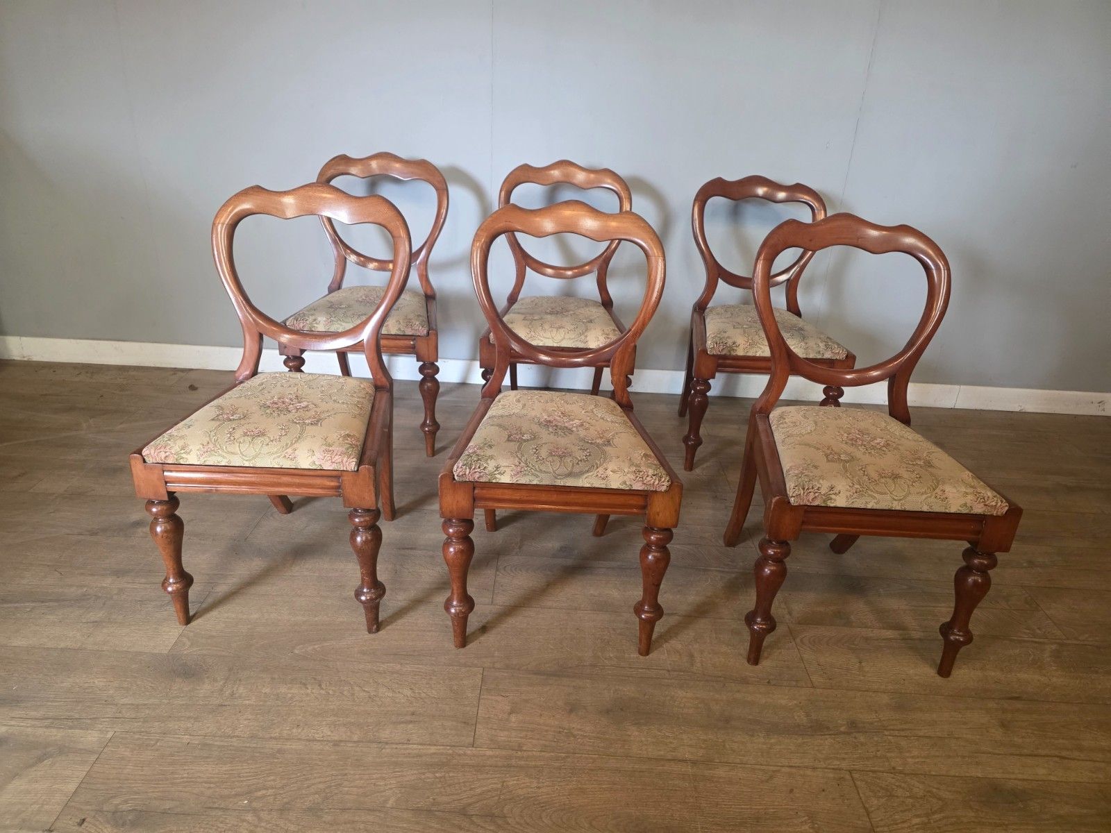 Antique Set Of 6 Victorian Mahogany Bloom Back Chairs 1880s photo furniture