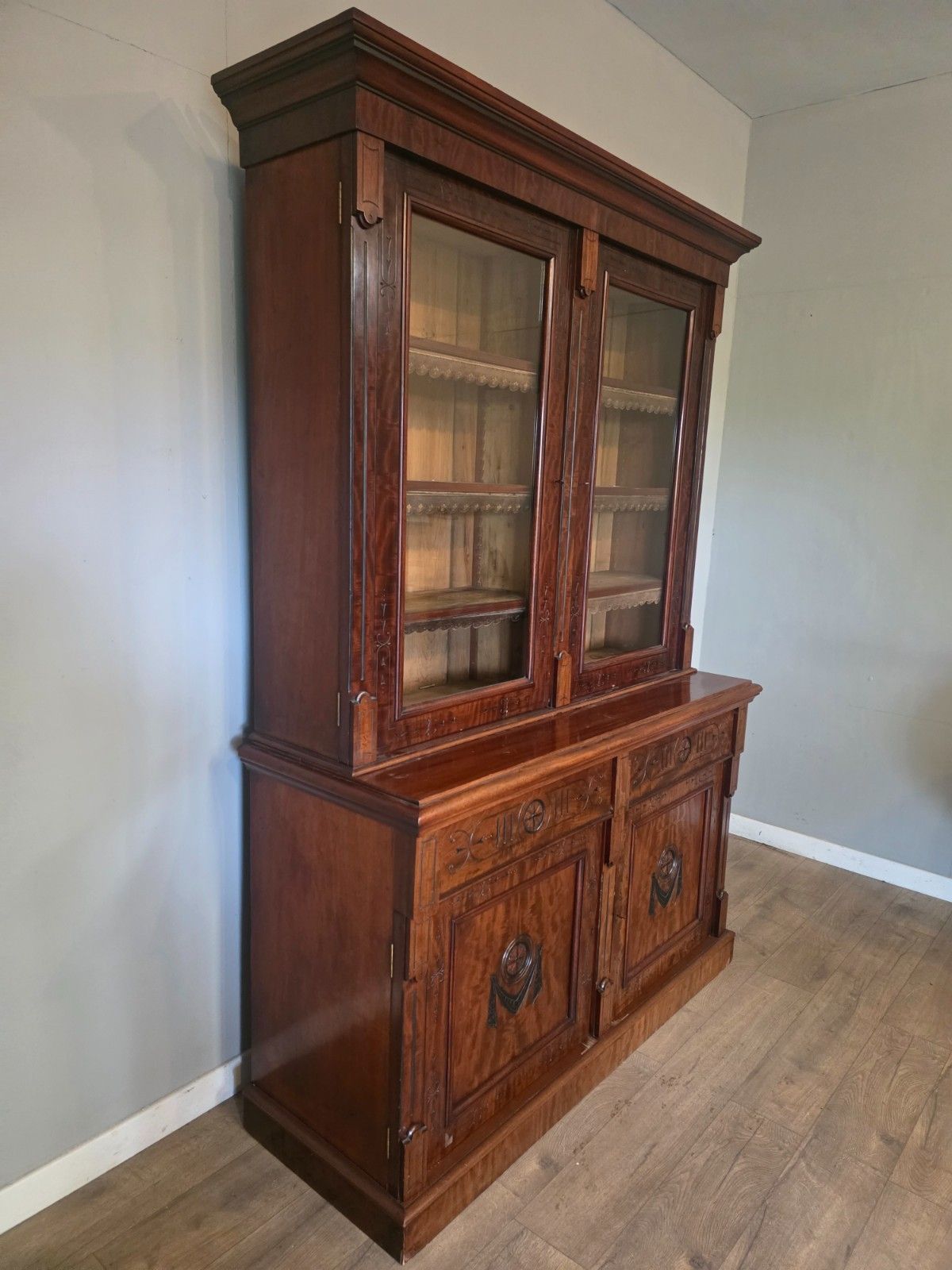 Antique Victorian Mahogany Bookcase On Cupboard 1880s photo buy