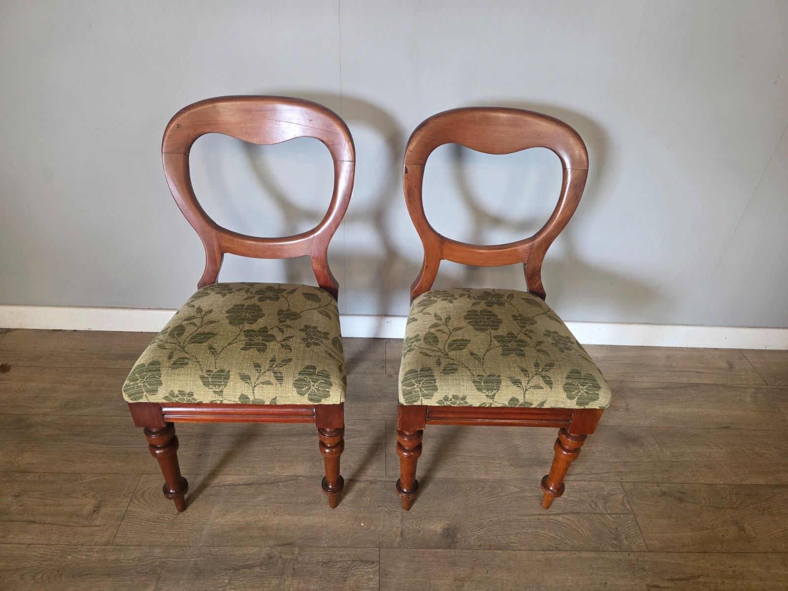 Antique Victorian Mahogany Bloom Back Pair Of Chairs photo for sale