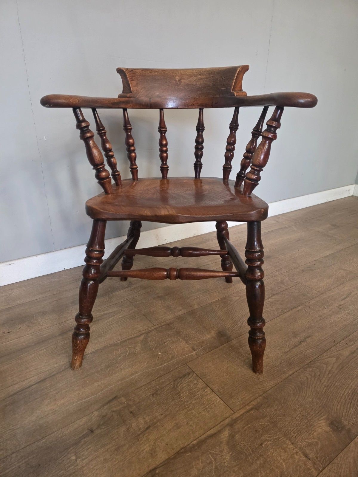 Antique Original Smokers Bow/Captains Chair Made From Elm 1890s photo vinterior