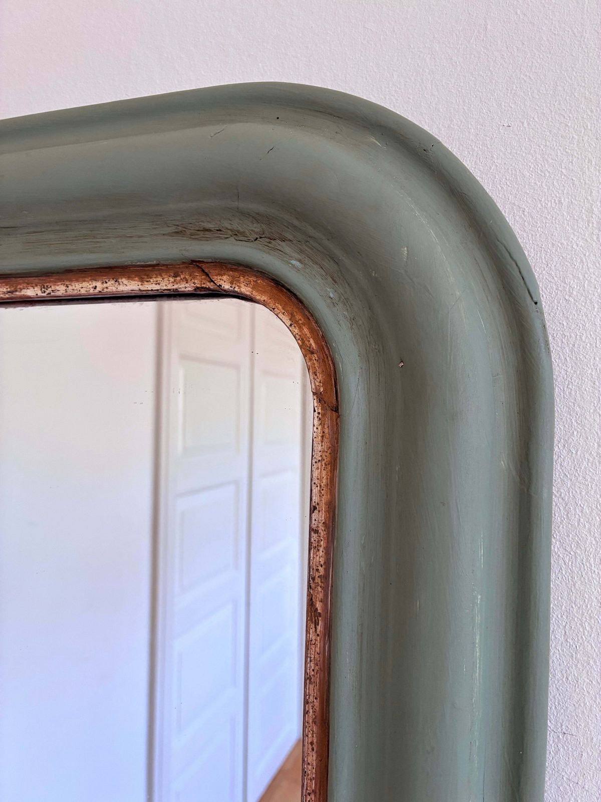 Grote antieke Franse Louis Philippe spiegel – groen en goud, eind 19e eeuw photo for sale