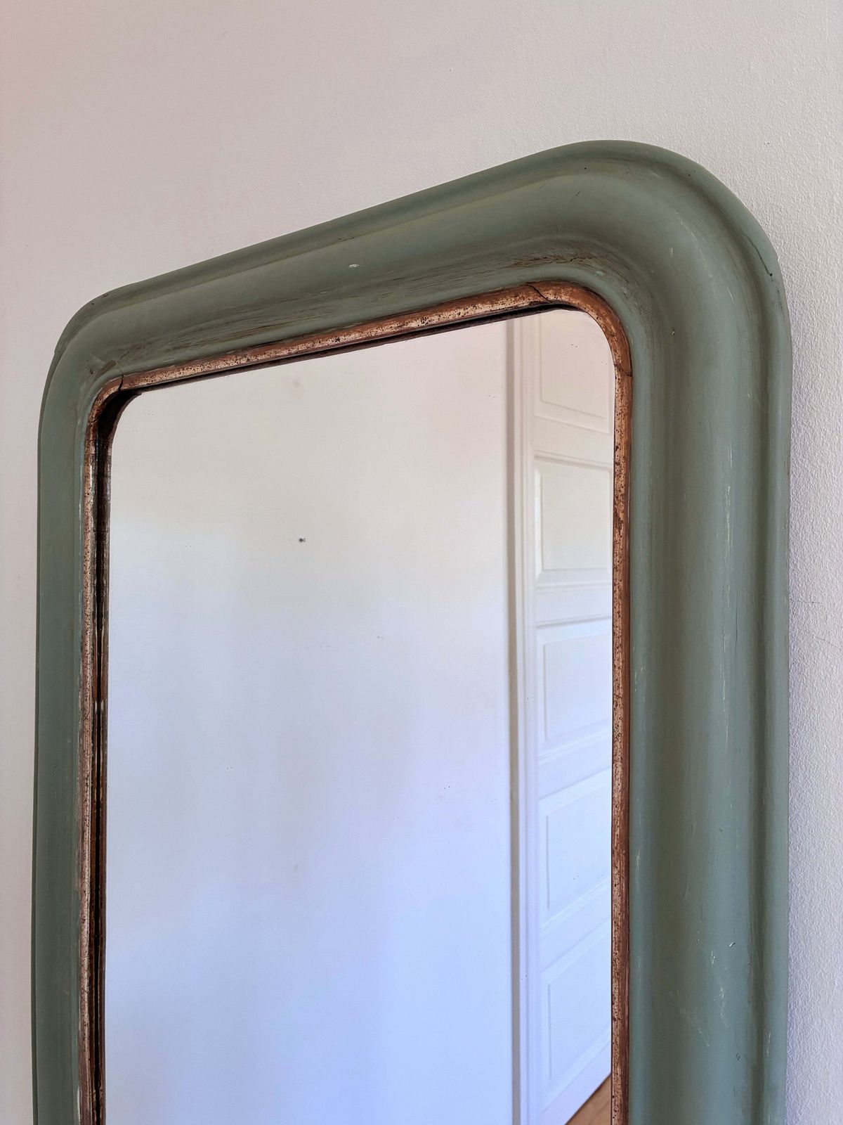 Large Antique French Louis Philippe Mirror – Green And Gold, Late 19th Century photo Home Decor