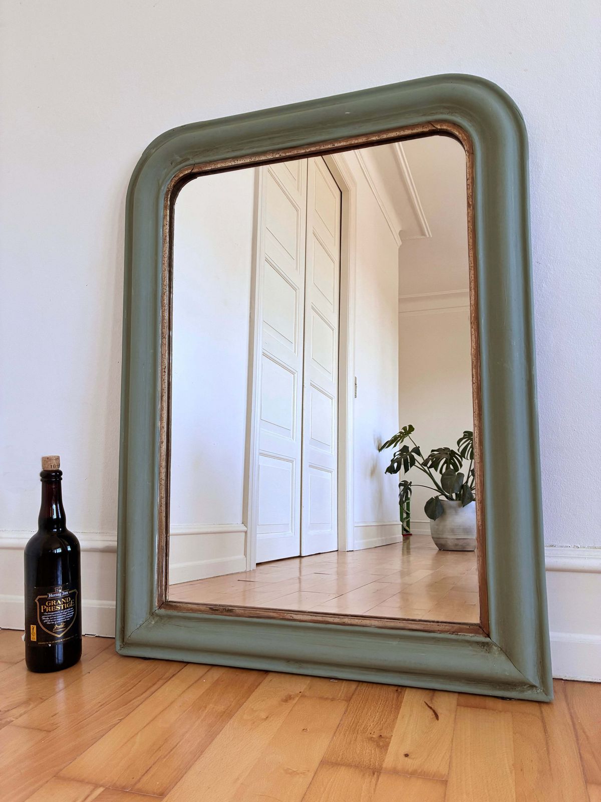 Large Antique French Louis Philippe Mirror – Green And Gold, Late 19th Century photo buy