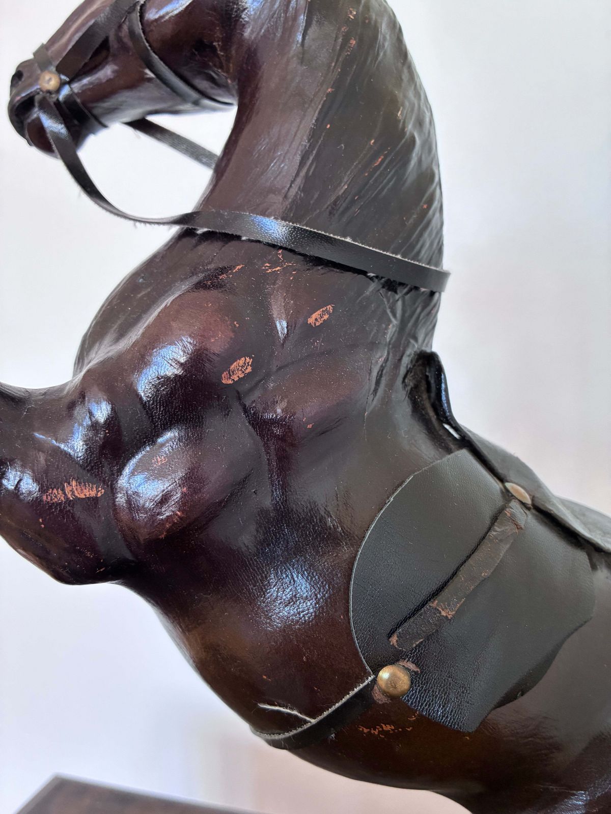 Vintage Handcrafted Leather Horse Statue With Brass Appointments photo Art