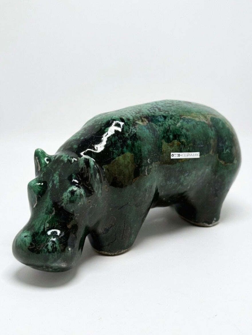 Otto Keramik Ceramic Hippopotamus West German Pottery Fat Lava photo for sale