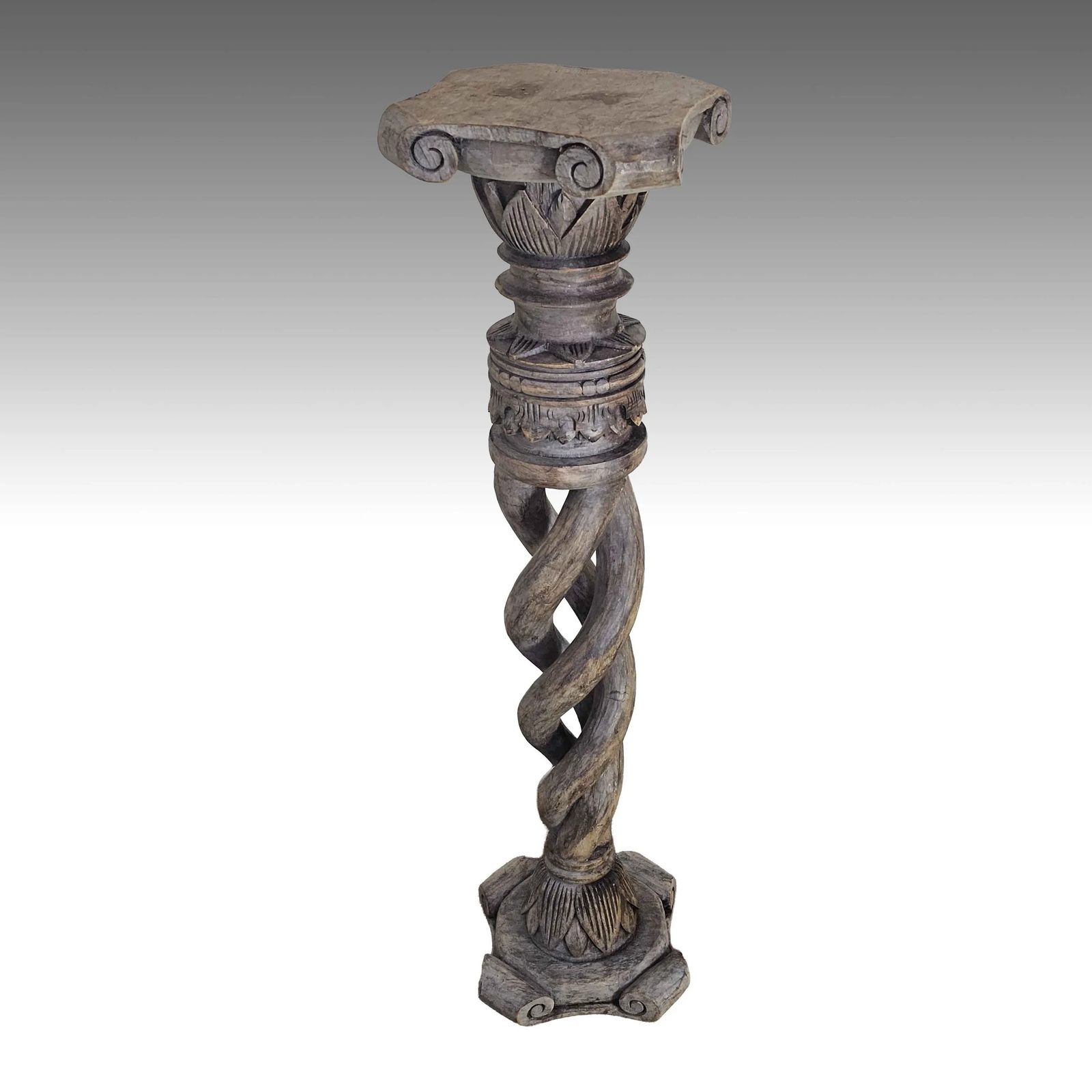 Vintage Carved Wood Plant Stand   Barley Twist Pedestal photo furniture