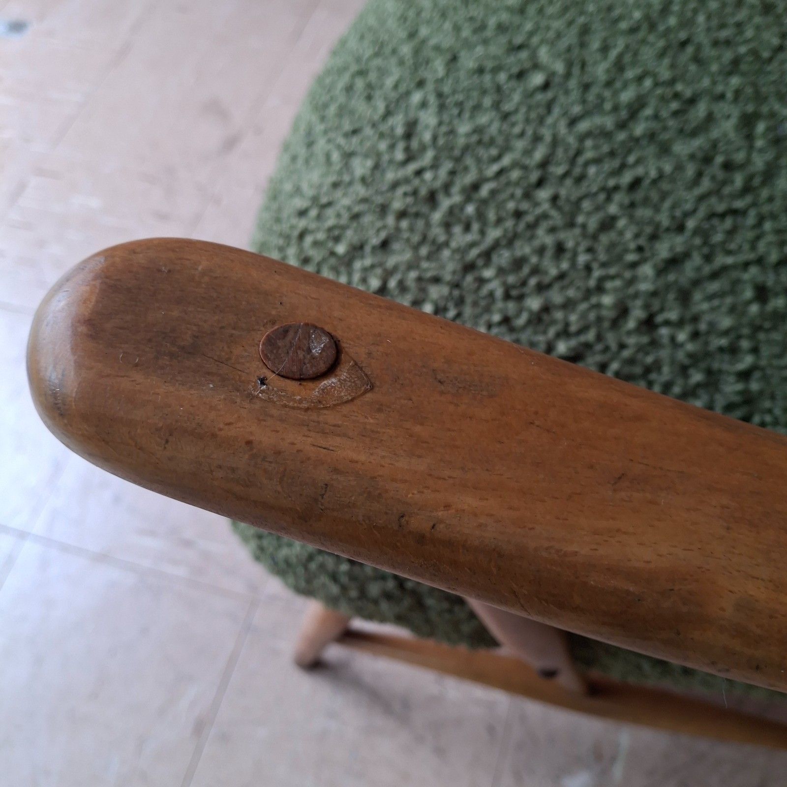 Furniture Fab Vintage 1950s Reworked Ercol 248 Chair Blue Label Forest Green Chunky Boucle photo