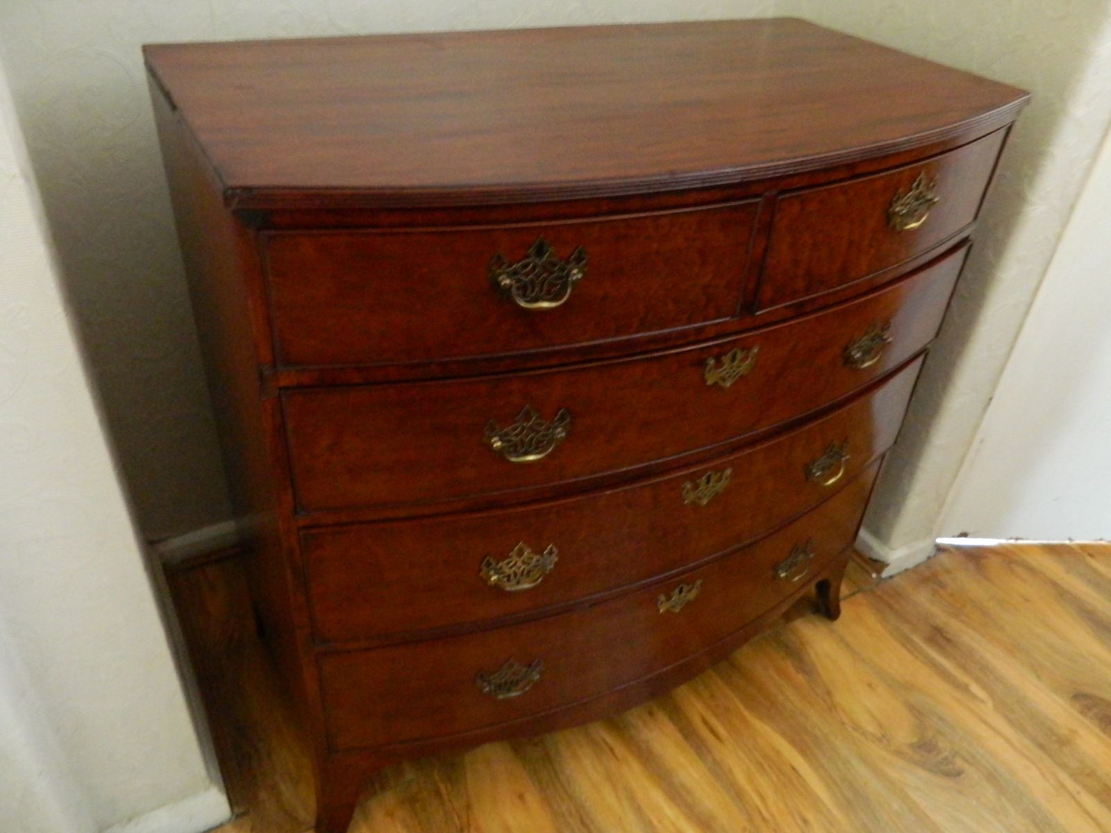 photo for sale Regency Mahogany Bow Front Chest Of Drawers