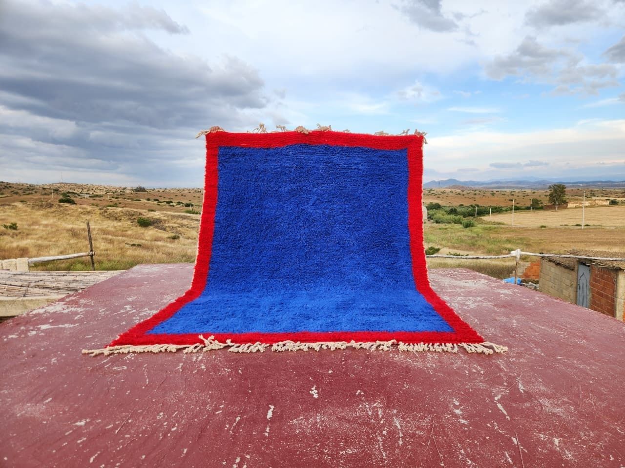 Bold Blue Beni Ourain Rug 250x180 Cm – Handmade Moroccan Wool