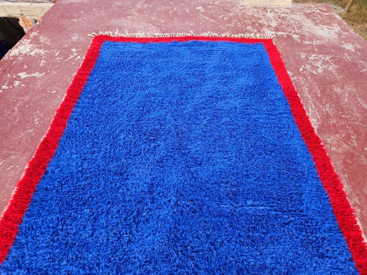 Bold Blue Beni Ourain Rug 250x180 Cm – Handmade Moroccan Wool photo furniture