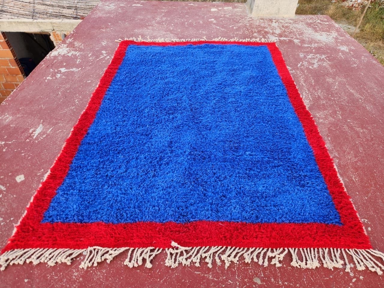 Bold Blue Beni Ourain Rug 250x180 Cm – Handmade Moroccan Wool photo for sale