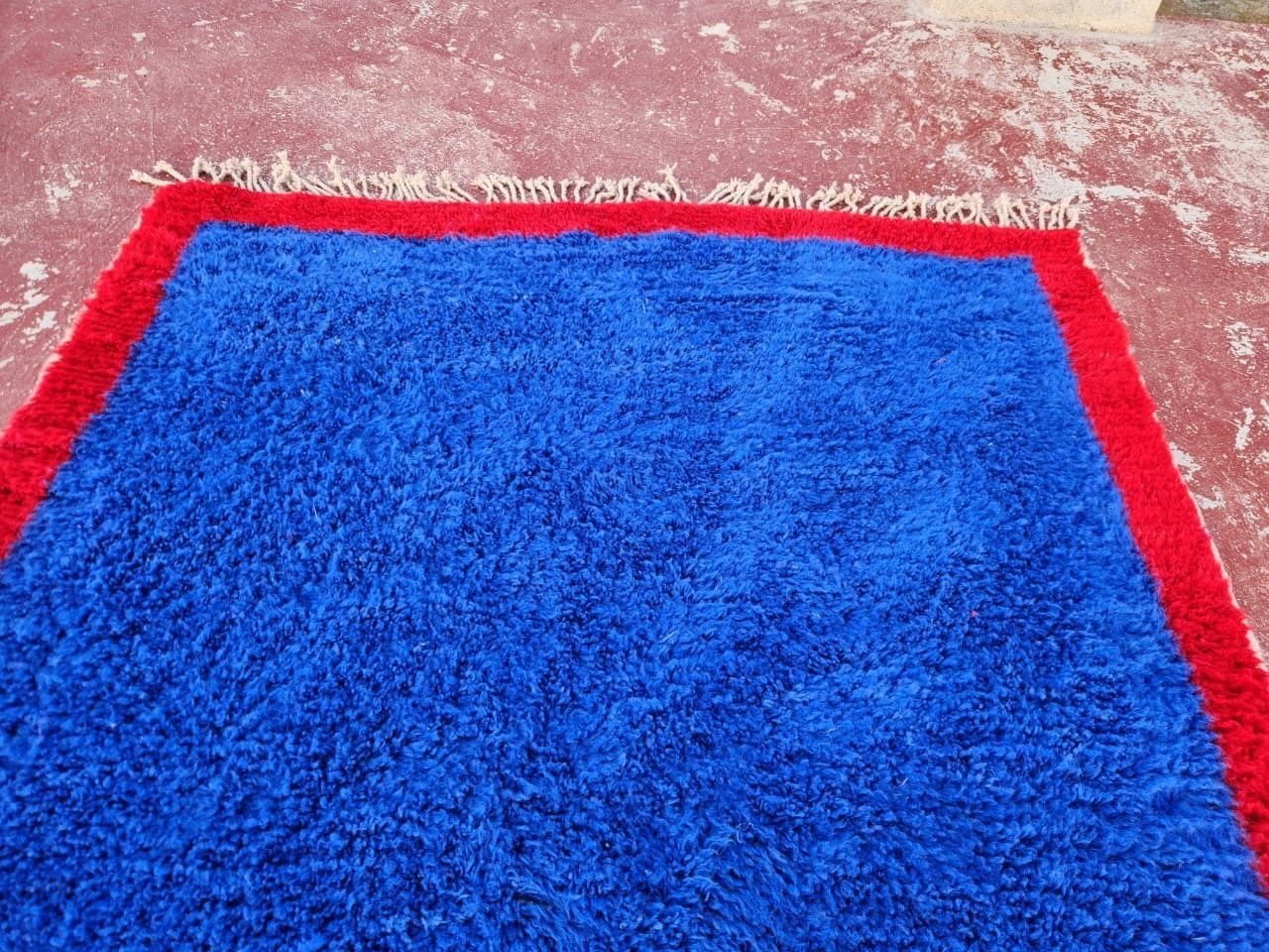 photo for sale Bold Blue Beni Ourain Rug 250x180 Cm – Handmade Moroccan Wool